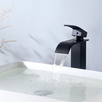 AuraLum pro Waschtischarmatur Wasserfall Wasserhahn Badarmatur Waschbecken Mischbatterie Waschtisch Armatur Schwarz