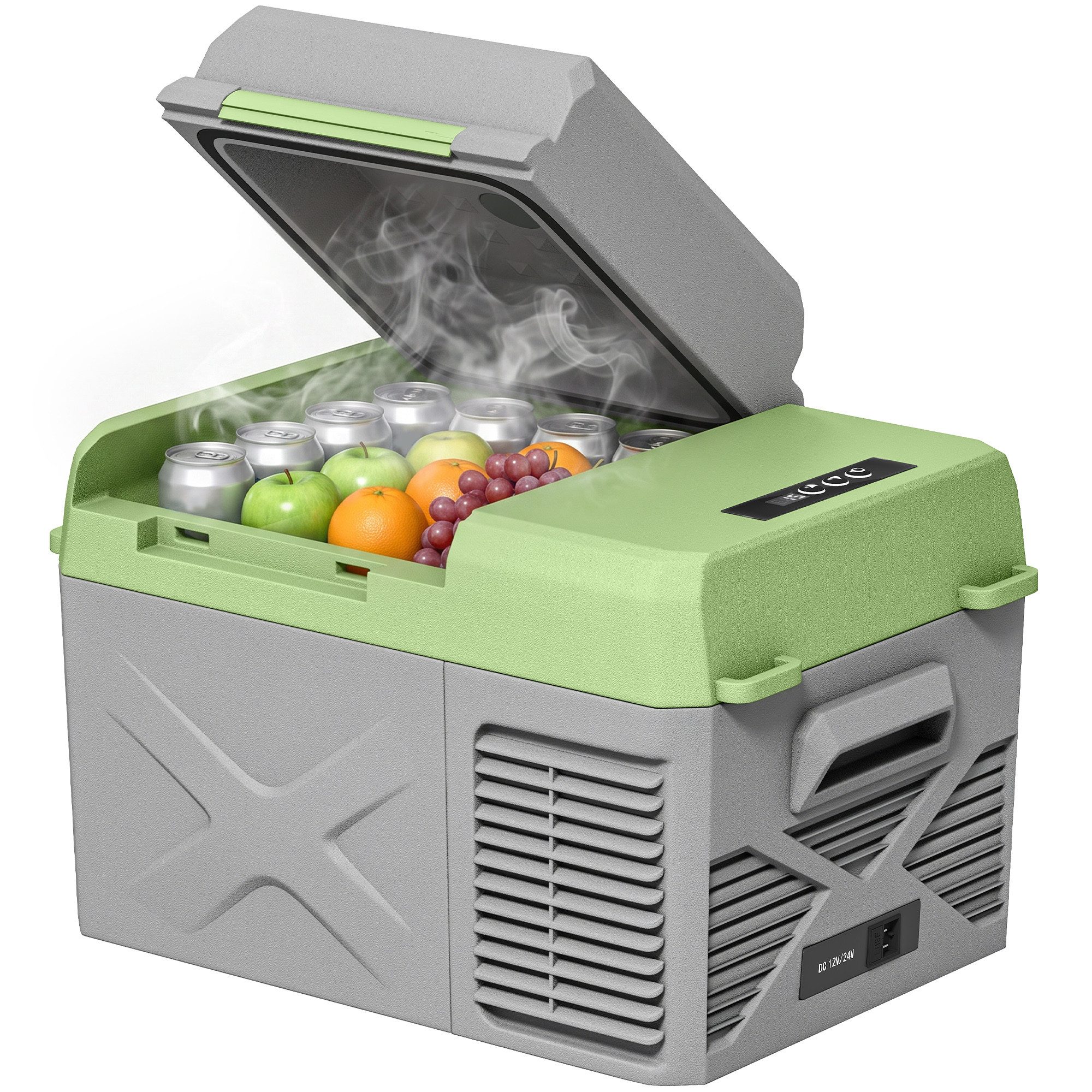 Outsunny Kühlbox Kompressor elektrische Kühlbox mit Anschluss Kühlhaltefunktion, 12 l, für Auto Steckdose LKW Camping Boot Grau+Grün