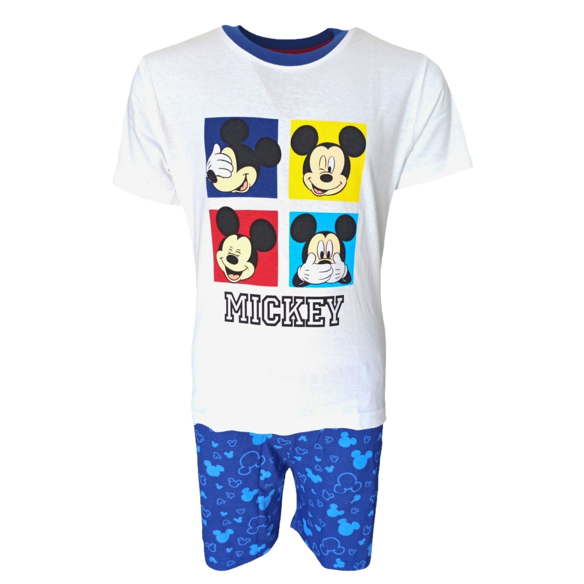Disney Mickey Mouse Schlafanzug Mickey Maus (2 tlg) Jungen Pyjama kurzarm Shorty Gr. 98-128 cm Weiß-Blau