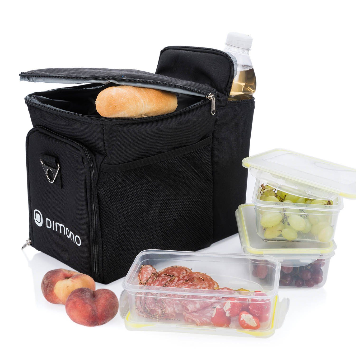 Dimono Frischhaltedose Multi Picknick-Kühltasche, (inkl. Kühlakku mit 3x Schwarz Flaschenfach & Brotzeit-Dose)