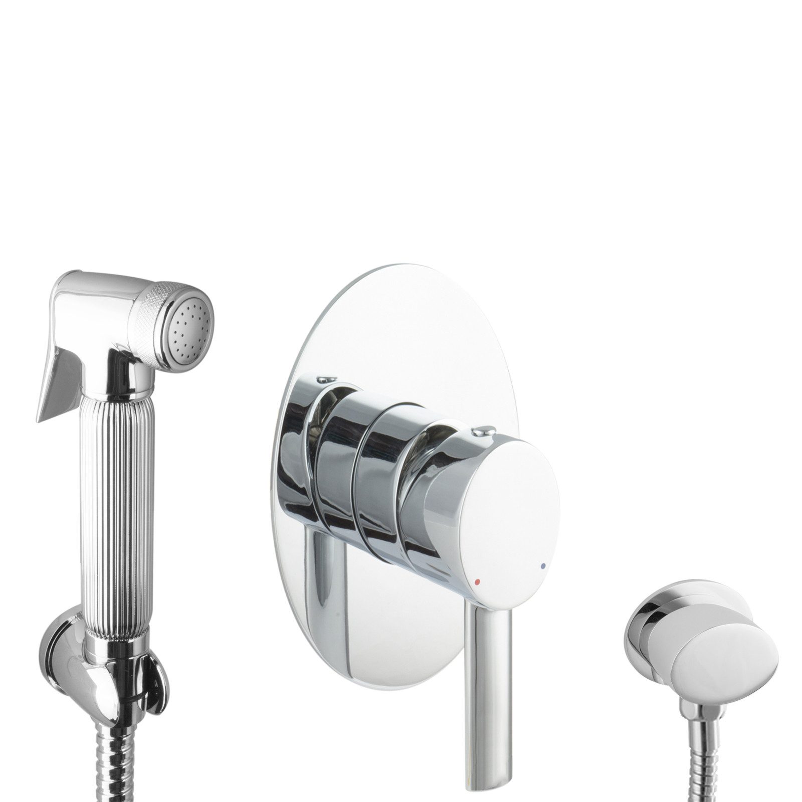 PaulGurkes Bidetarmatur (Set, 5-St., Unterputz-Armatur mit Bidetbrause, Halter und Schlauch) Ovales Design, einbaufertig, Keramikkartusche