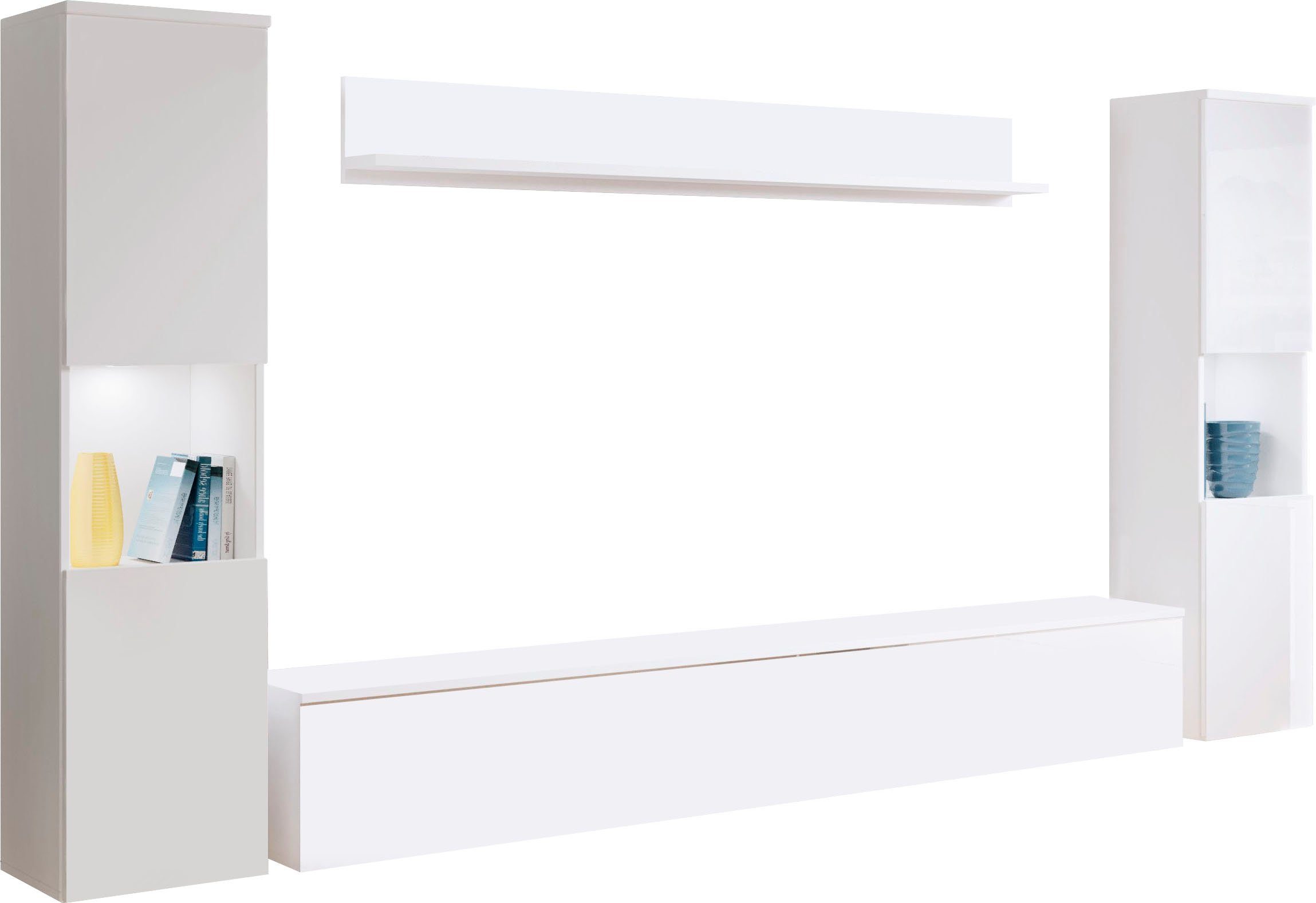INOSIGN Wohnwand PARIS, Vitrine Türanschlag links/rechts wechselbar, (Komplett-Set, 4-St), grifflose Design, stehend und hängend montierbar