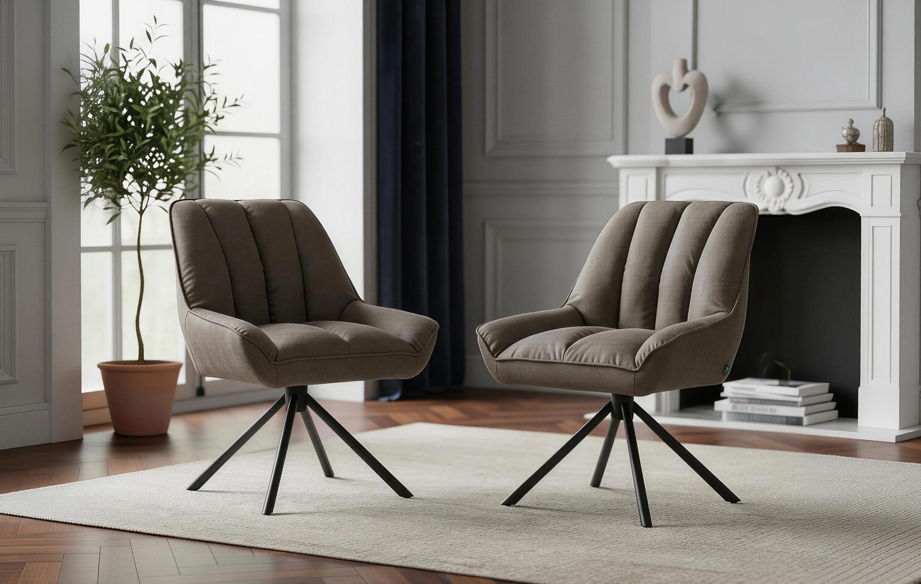 DUBI Möbel Polsterstuhl Mika-Mira, Federkern, pulverbeschichtet, 360° drehbar im 2er-Set