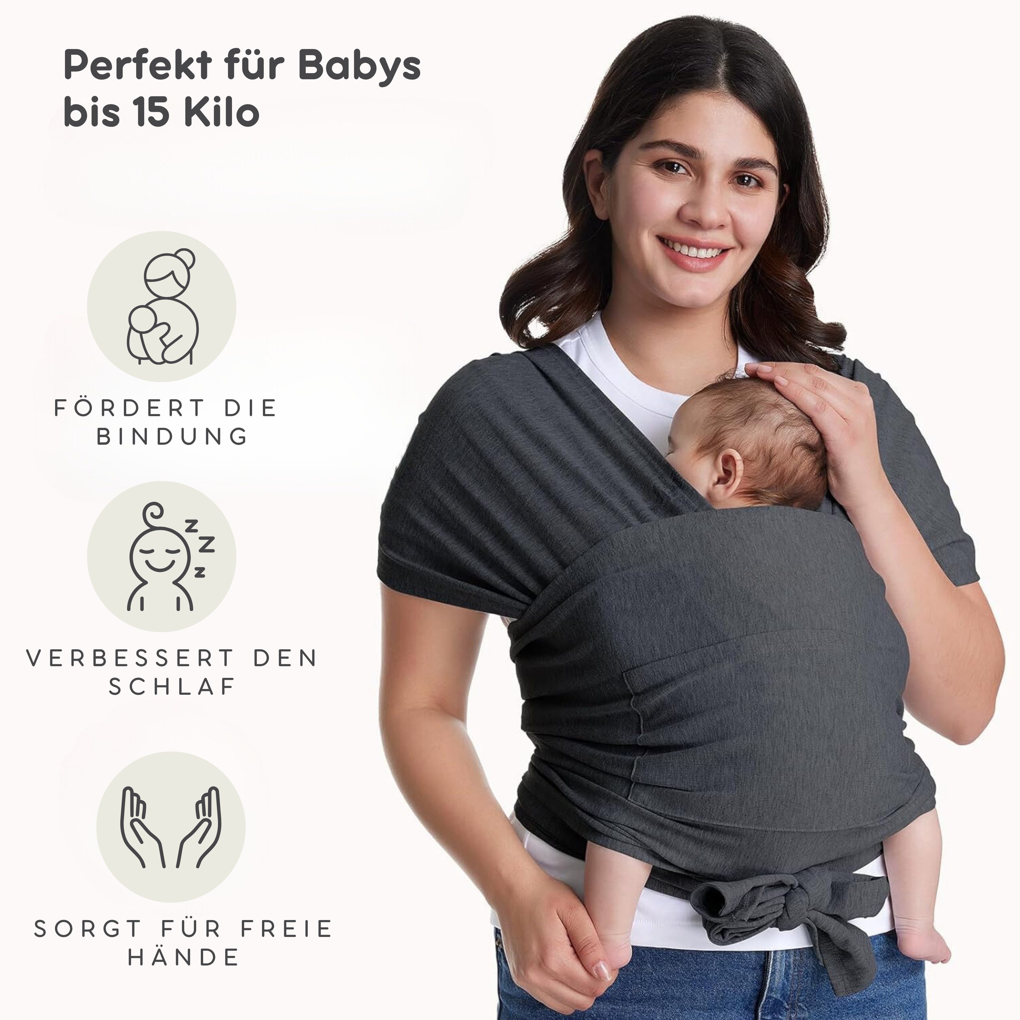 SKY & ZEN Baby Wrap for Newborns - Baby Wrap without Tying, Baby Carrier from Birth to 15 Kilos, Elastic Baby Wrap