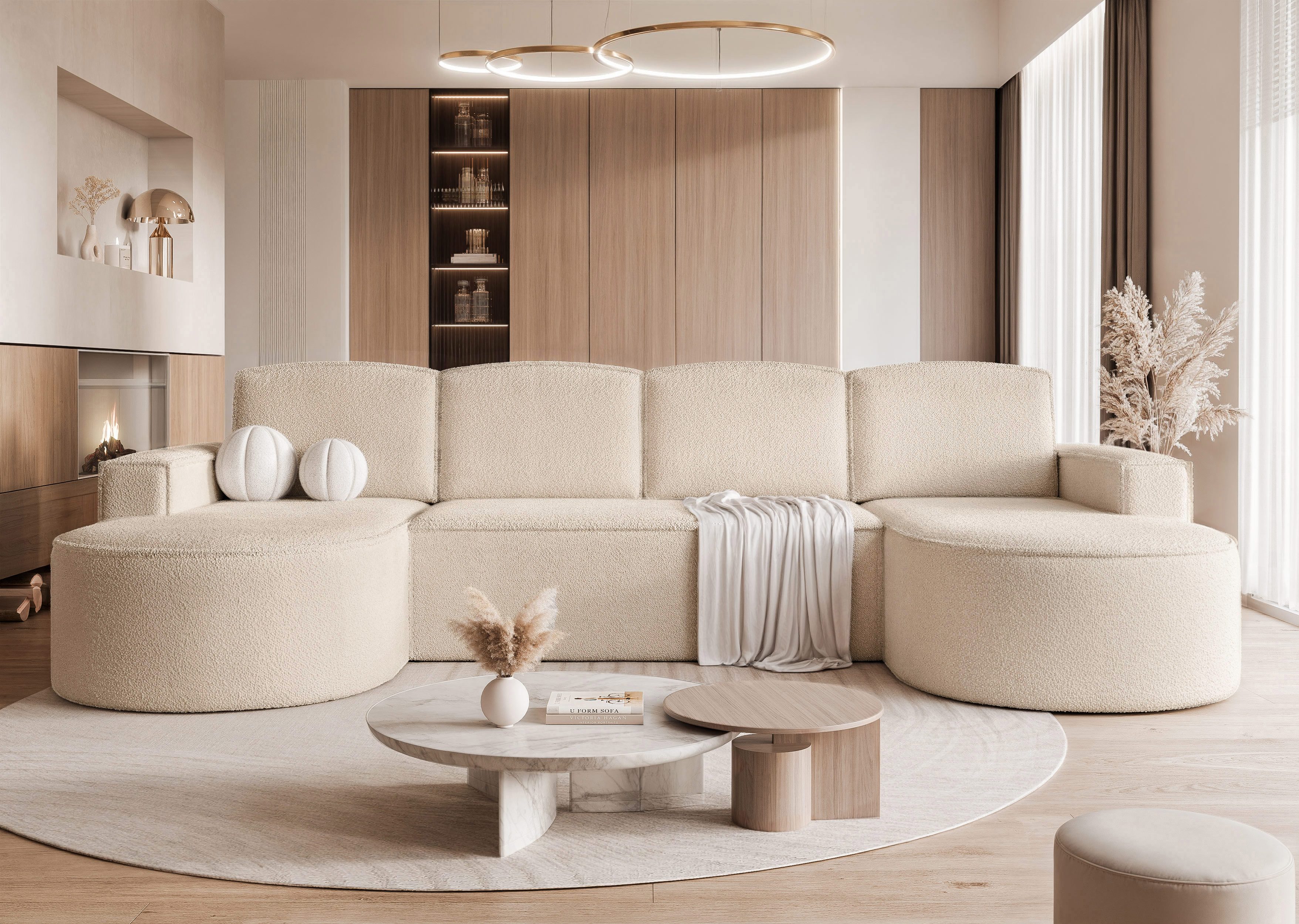 yourhouse24 Wohnlandschaft XXL U-Sofa SOFIA U in organischem Design, mit Schlaffunktion und Bettkasten, Seite universal