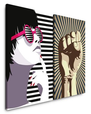 Sinus Art Leinwandbild 2 Bilder je 60x90cm Pop Art Revolution Sonnenbrille Chic Feminin Streifen