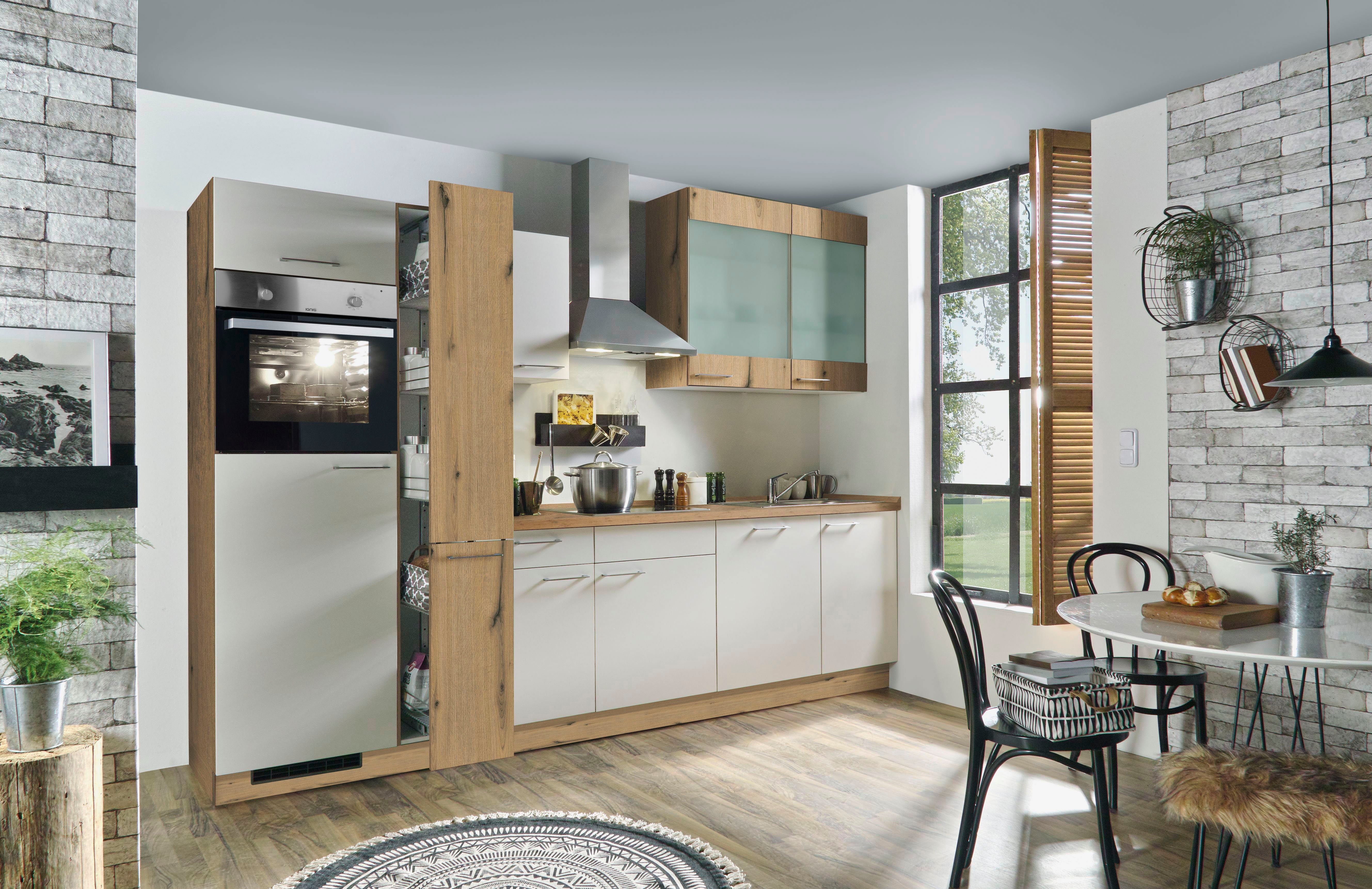 KOCHSTATION Küchenzeile "KS-Trea", wahlweise mit E-Geräten, höhenverstellbare Füße, vormontiert, mit Vollauszug und Soft-Close-Funktion, Breite 310 cm