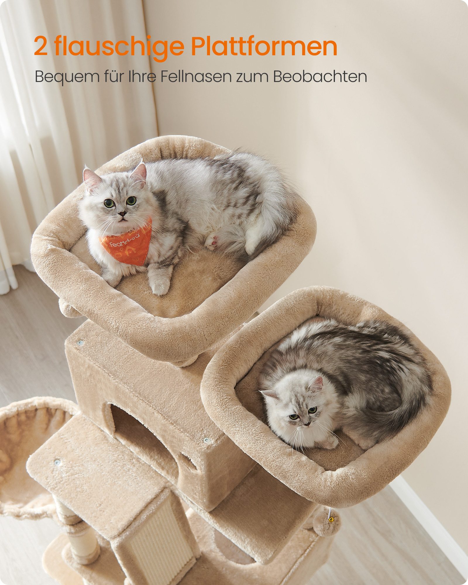FEANDREA Kratzbaum, Katzenbaum, 168/206 cm(H), mehrstöckig für große Katzen, Kippschutz