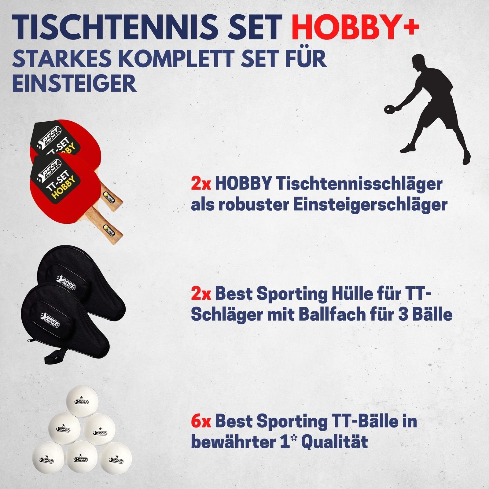 Set Tennis Set Racket) 2 Tischtennis 1* Tischtennisschläger Table wertiges und I Schläger, Tischtennissets Sporting Best I (5-teiliges Tischtennisbälle - HOBBY Taschen 2