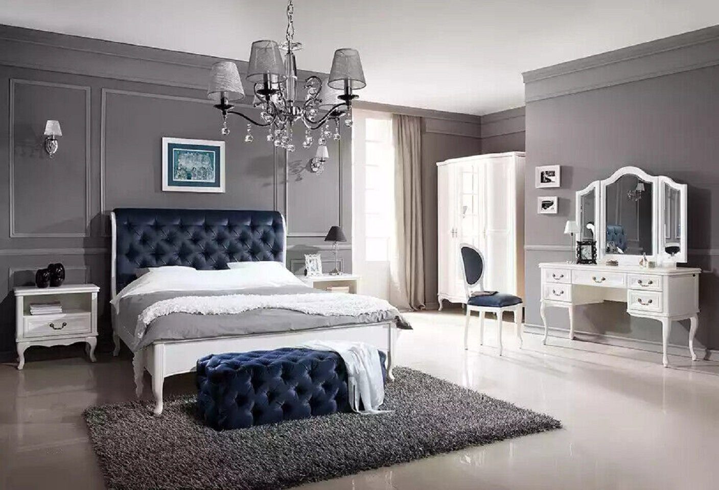 Betten Bett Schlafzimmer Bett Design Hotel (1-tlg., Luxus Made Europe in JVmoebel Doppel Nur Blau Modernes Bett), Gestell