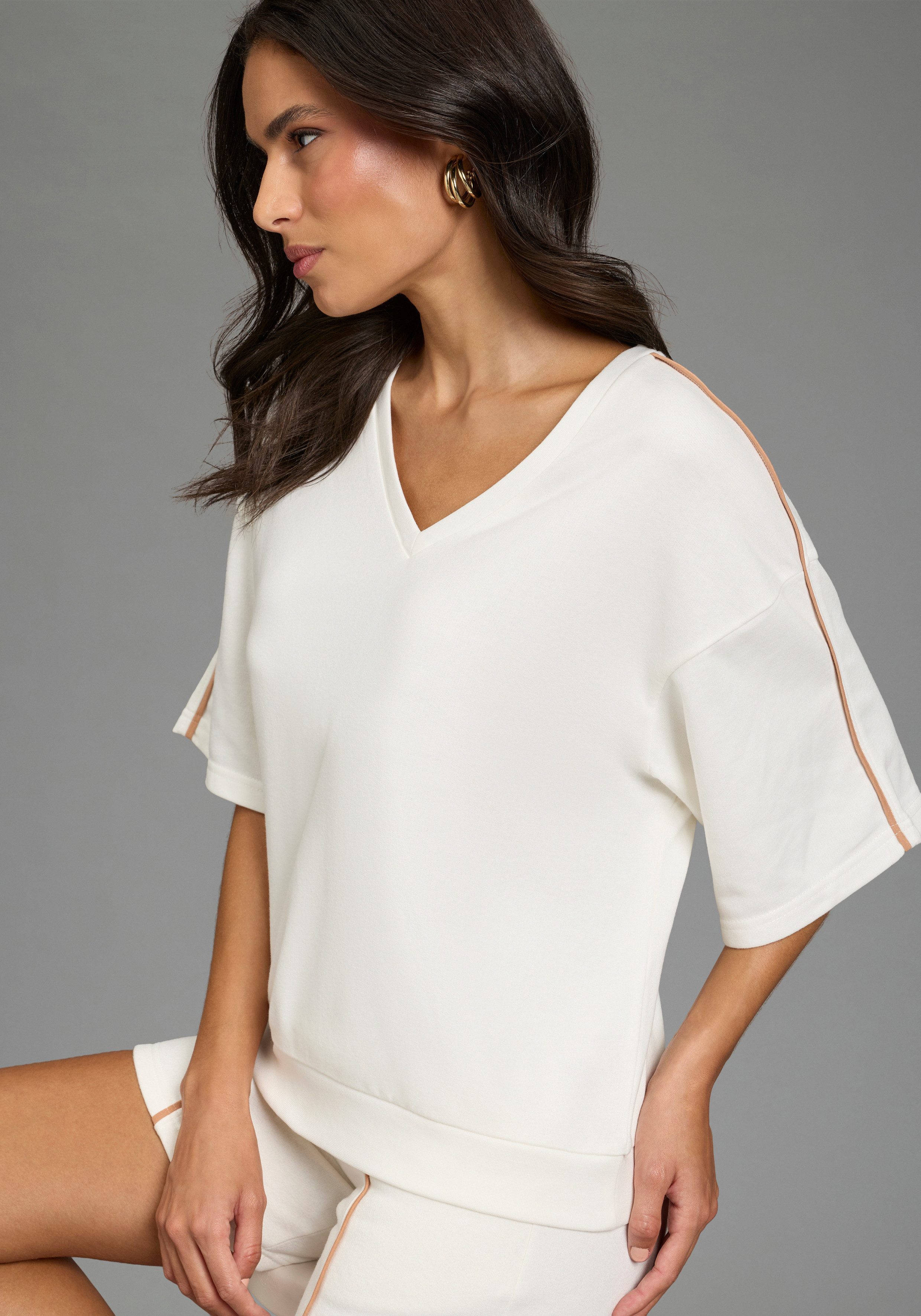 Laura Scott Sweater casual Stil, mit V-Ausschnitt, mit Farbeinsatz, halbarm