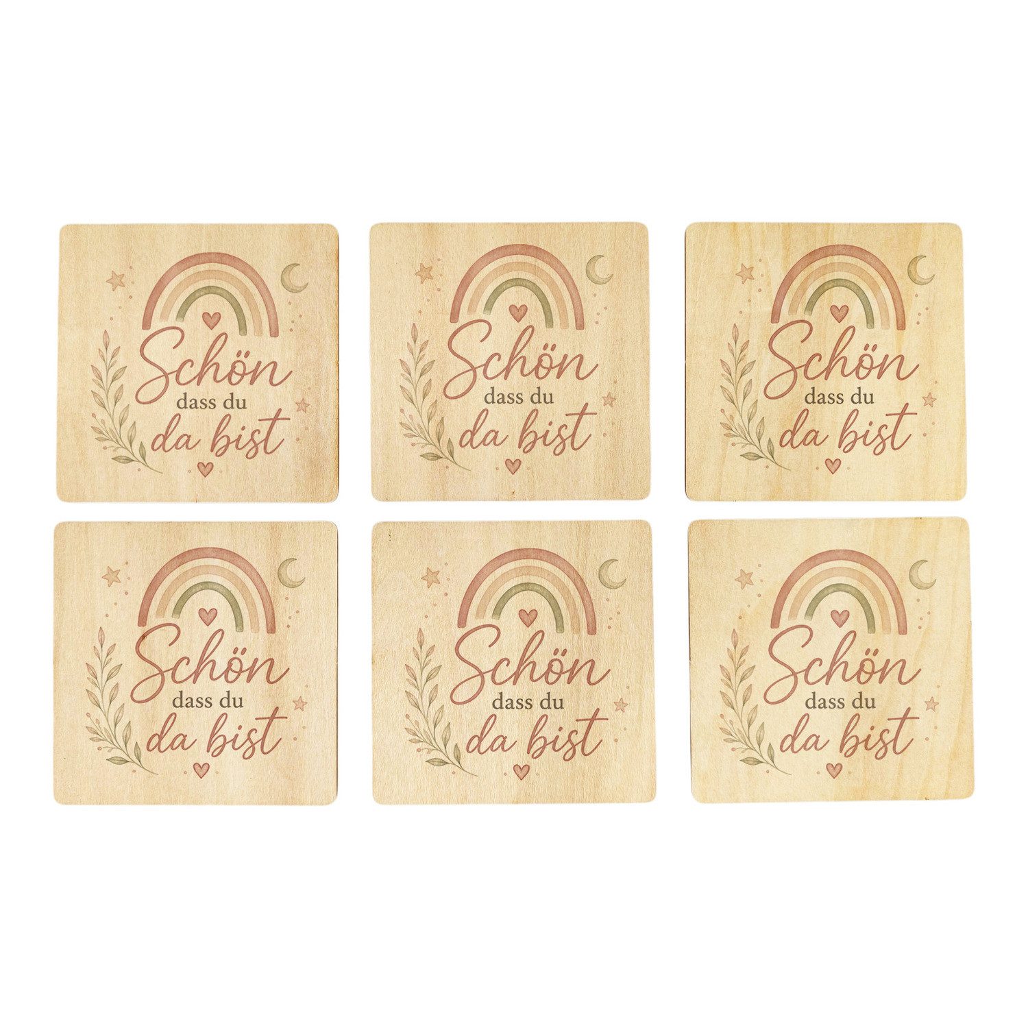 speecheese Glasuntersetzer 6er Set Untersetzer Holz Schön zartem Stil Motiv Mit Spruch: dass du