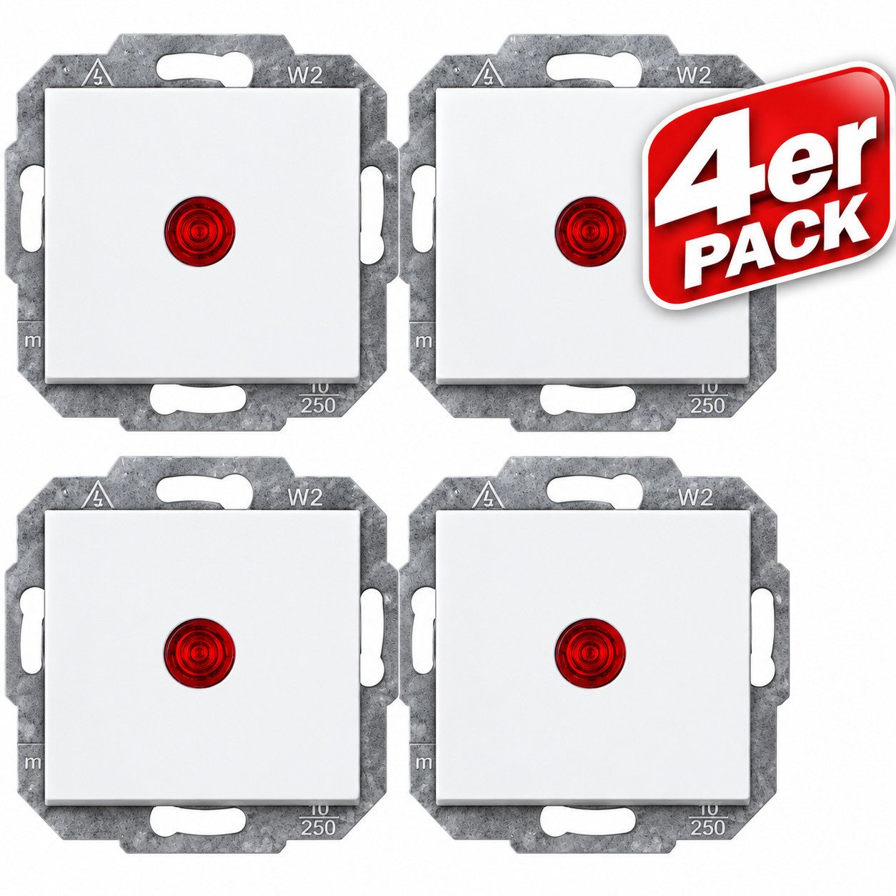 Kopp Lichtschalter 4X Kontrollschalter ATHENIS RAL9010 Beleuchtet Wechselschalter IP20, Lichtschalter Wechselschalter Kontrollschalter Kontrolllicht