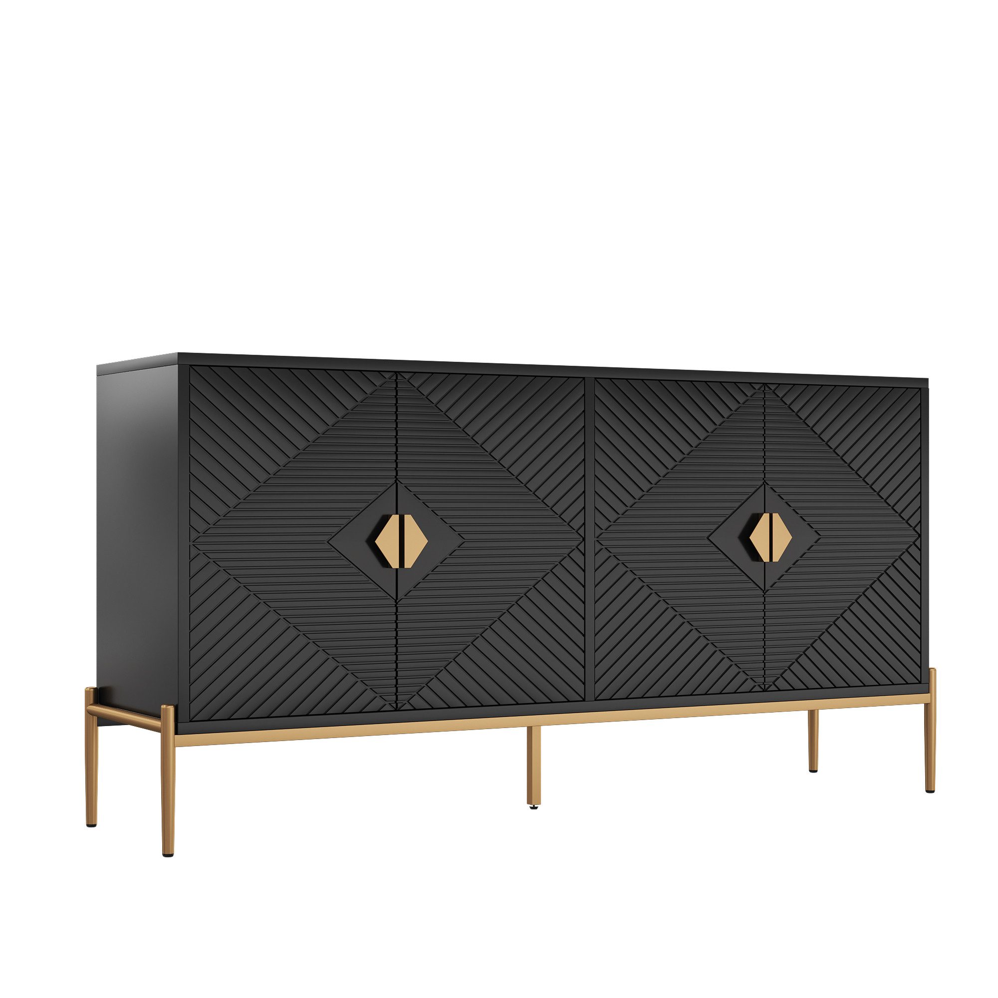 Merax Sideboard mit goldenen Metallbeinen (1 St., 162L x 40B x 80H(cm), Kommode mit 4 Türen, Aufbewahrungsschrank Anrichte, Buffetschrank – Bild 5 von 5