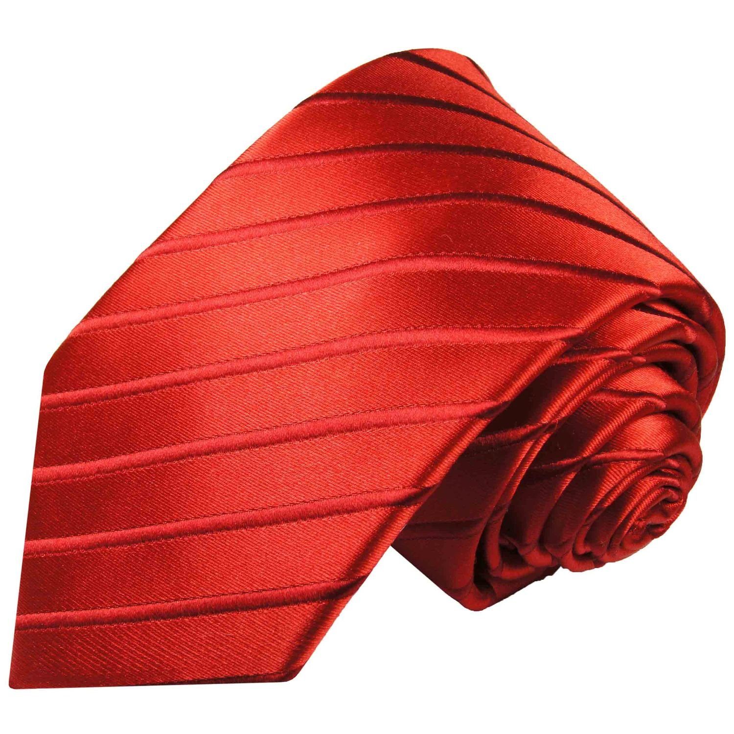 Paul Malone Krawatte Designer Seidenkrawatte Herren Schlips modern uni gestreift 100% Seide Schmal (6cm), rot 441