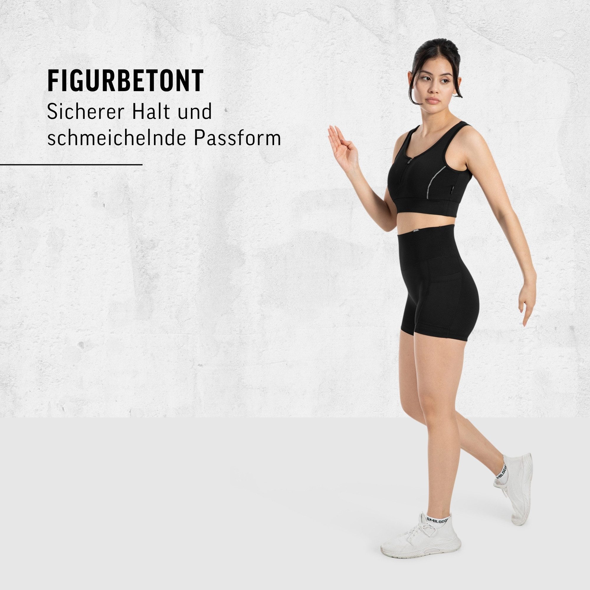 Smilodox Shorts Josie, High Waist Sportshorts enganliegend, Radlerhose Eingrifftaschen Elastischer Bund, Yogahose, Training Workout Freizeit Athleisure