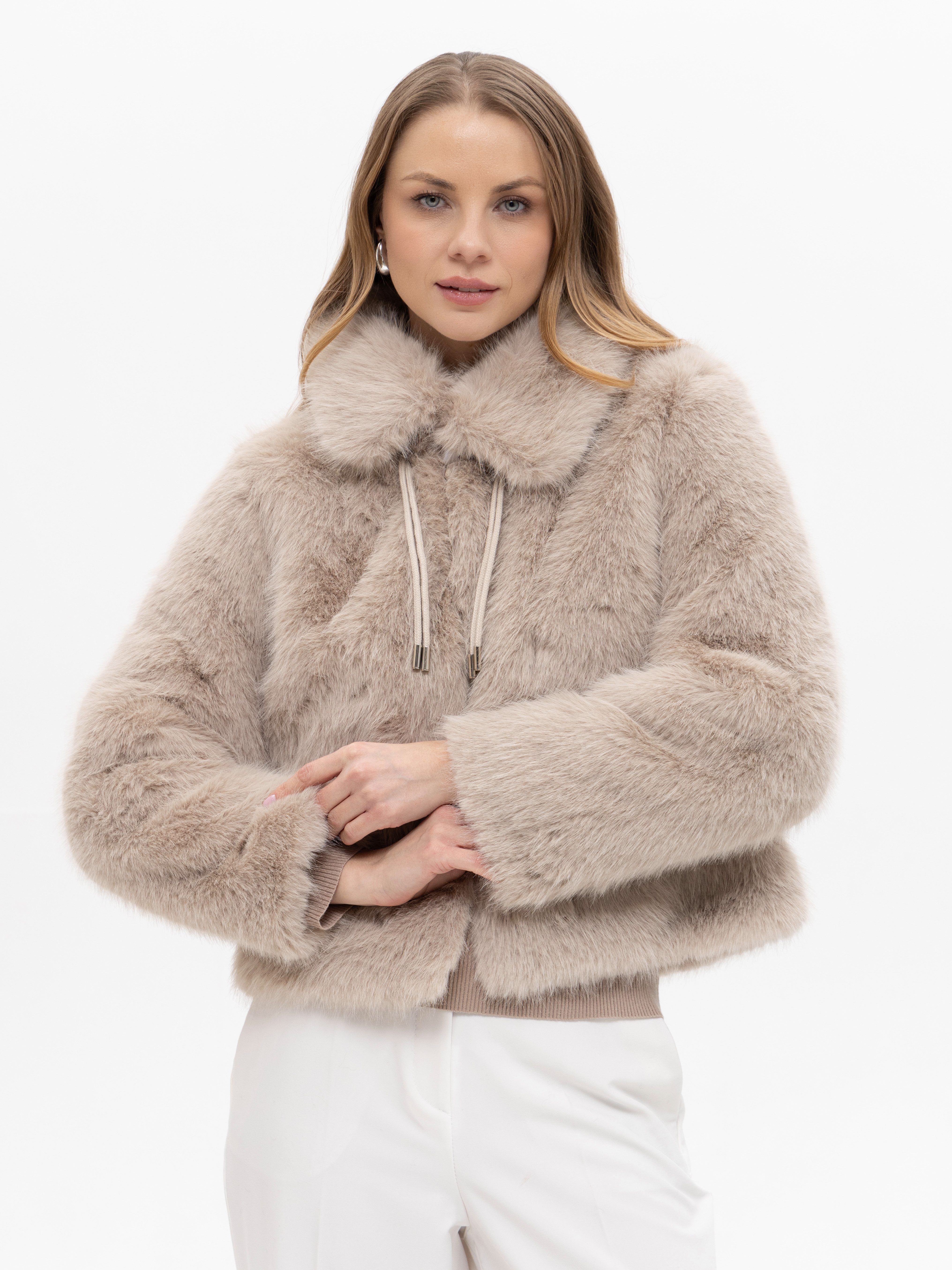 Passioni Fellimitatjacke mit Kragen Unifarbe, Ohne Kapuze – Bild 4 von 5