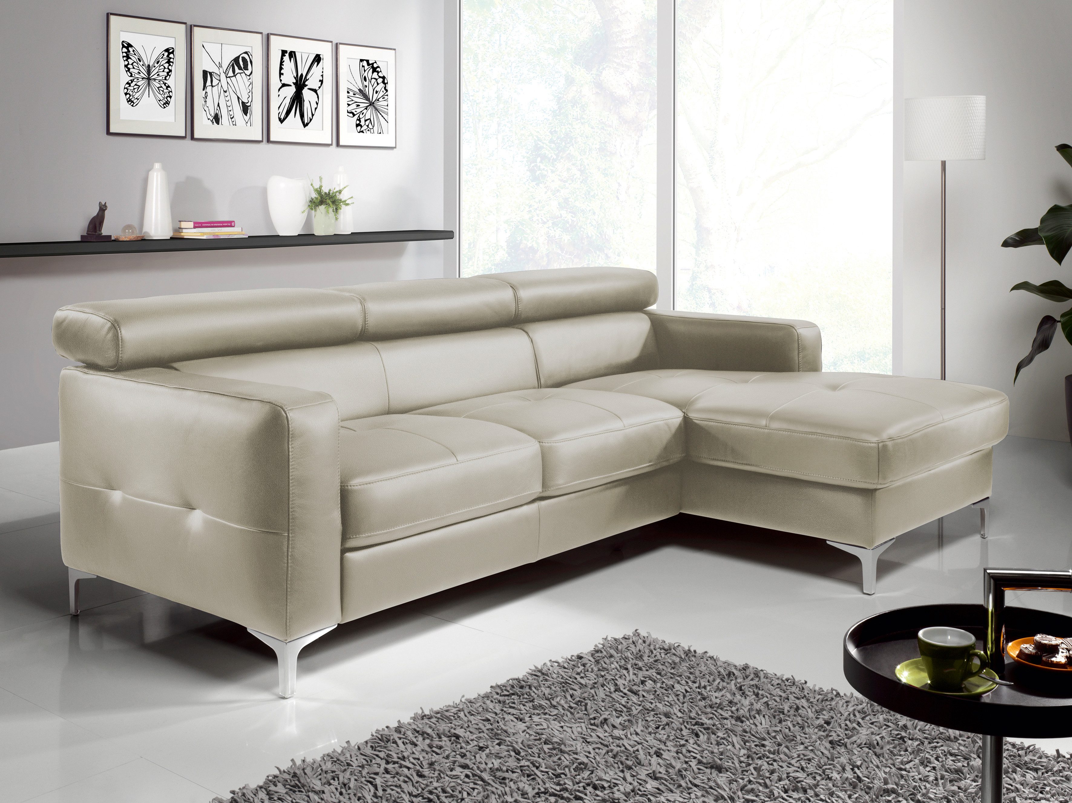 COTTA Ecksofa Sammy Echtleder mit Recamiere, Echtleder mit Schlaffunktion und Bettkasten