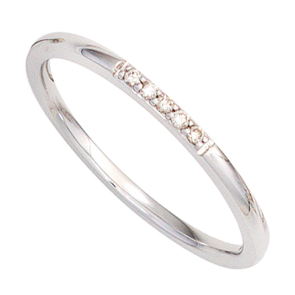 Schmuck Krone Diamantring Schmaler Ring mit 5 Brillanten, 585 Weißgold, Gold 585