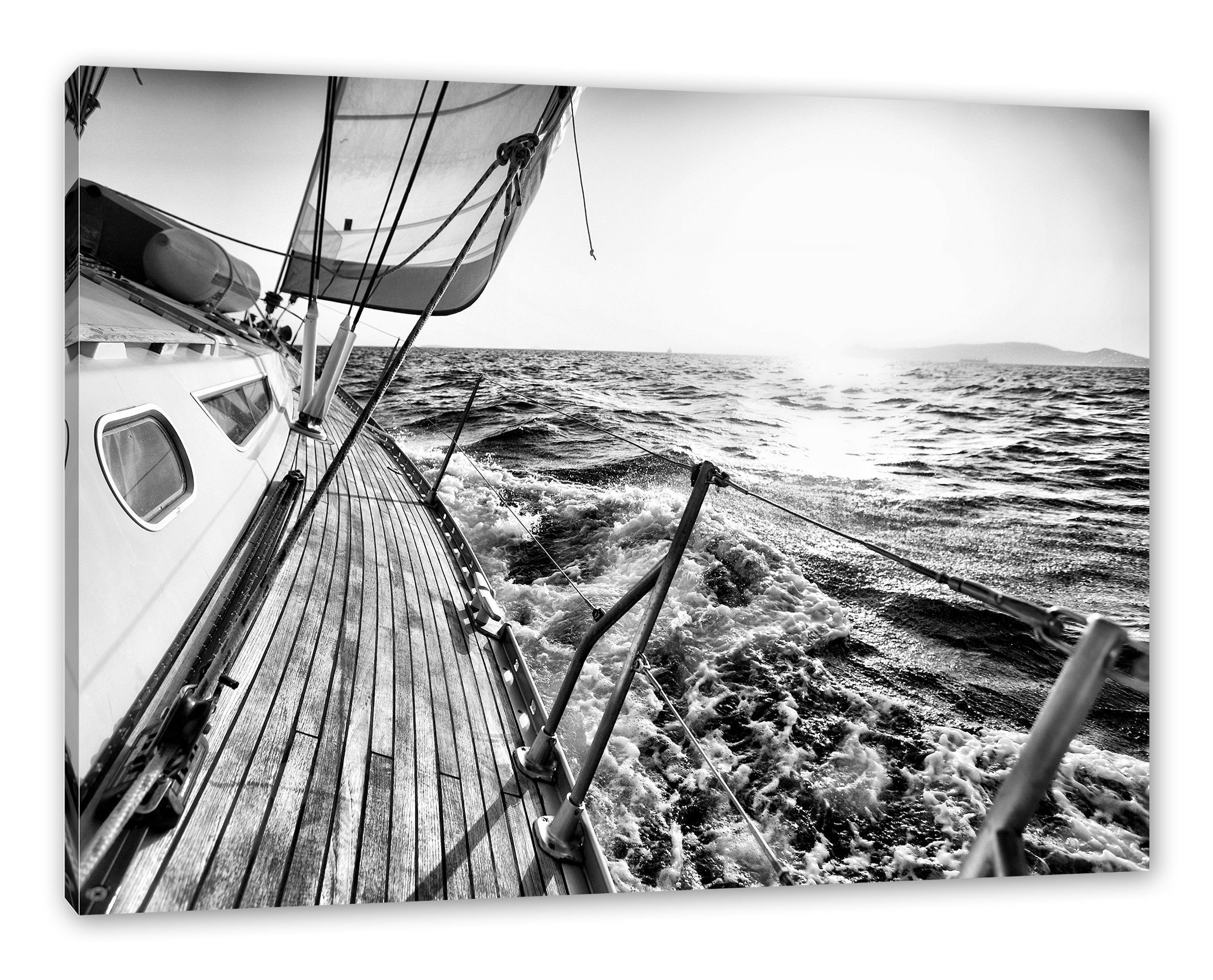 bespannt, inkl. (1 Segelboot im Leinwandbild Meer, fertig Pixxprint Leinwandbild Meer Zackenaufhänger Segelboot St), im