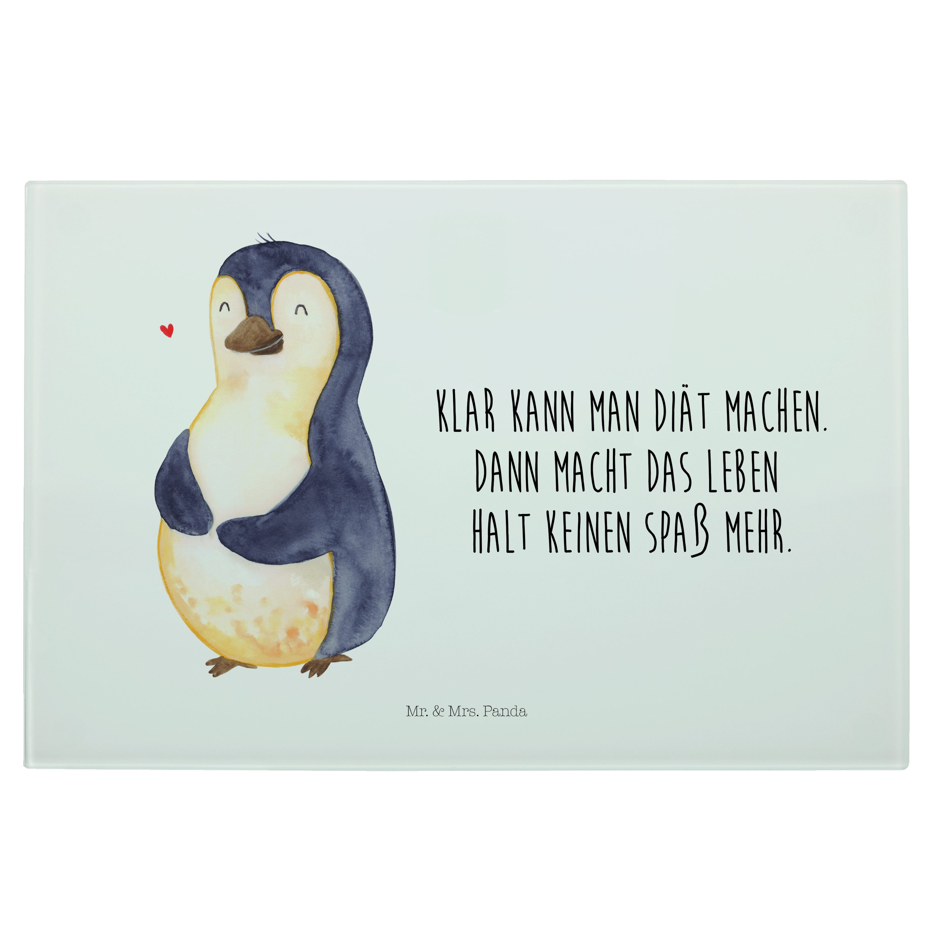 Mr. & Mrs. Panda Servierbrett Pinguin Diät - Weiß - Geschenk, Glasschneidebrett, Abnehmen, dick, Bi, Premium Glas, (1-St)