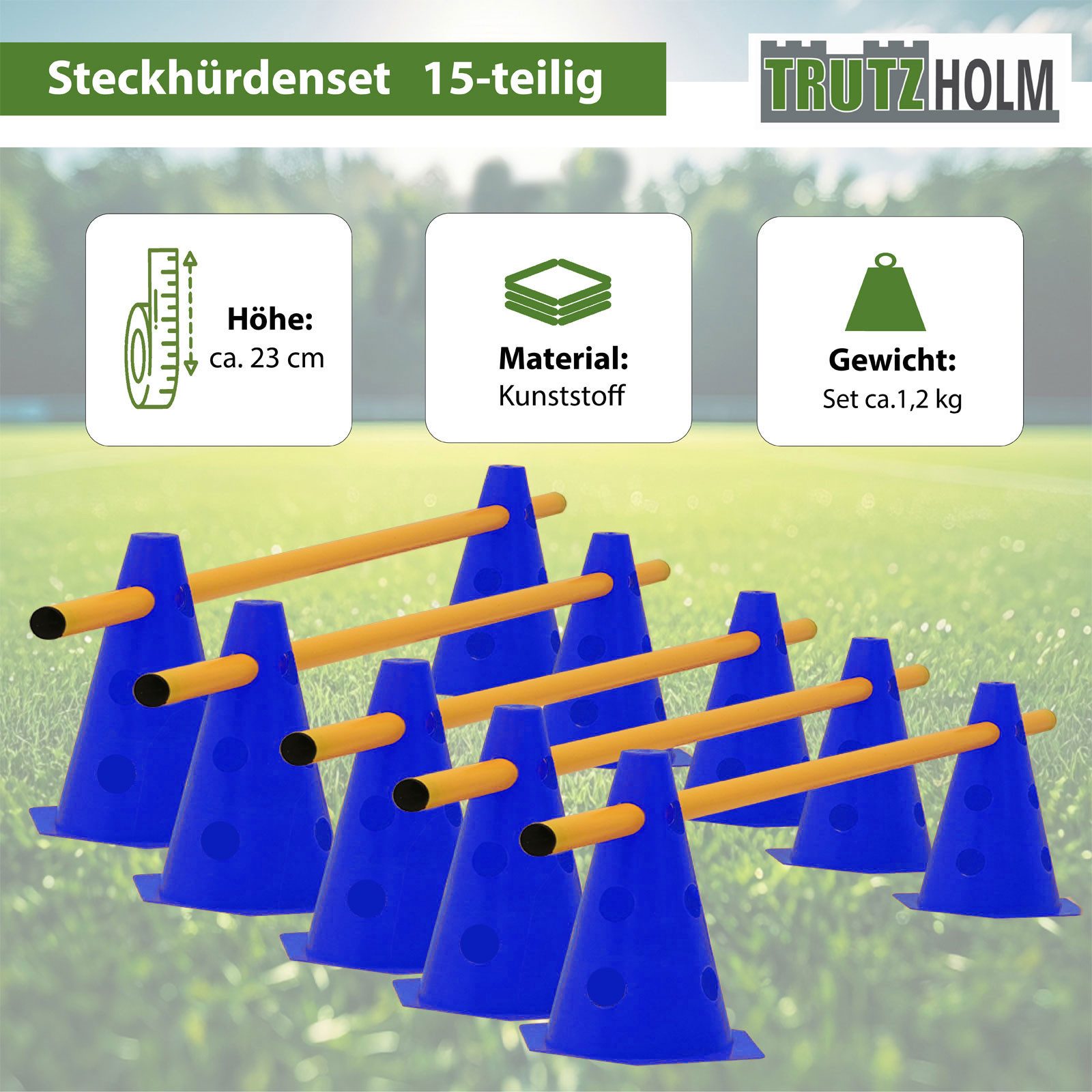 TRUTZHOLM Agility-Hürde Steckhürdenset 15- teilig 23 cm höhenverstellbar Blau Hobby Horsing