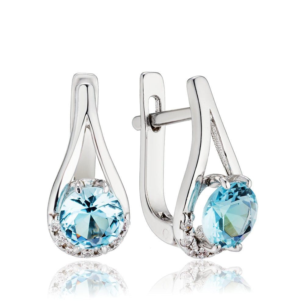 Creolen-Set Ohrringe Creolen 925 Silber Topas Aqua Blue Zirkonia Stein Ecthschmuck