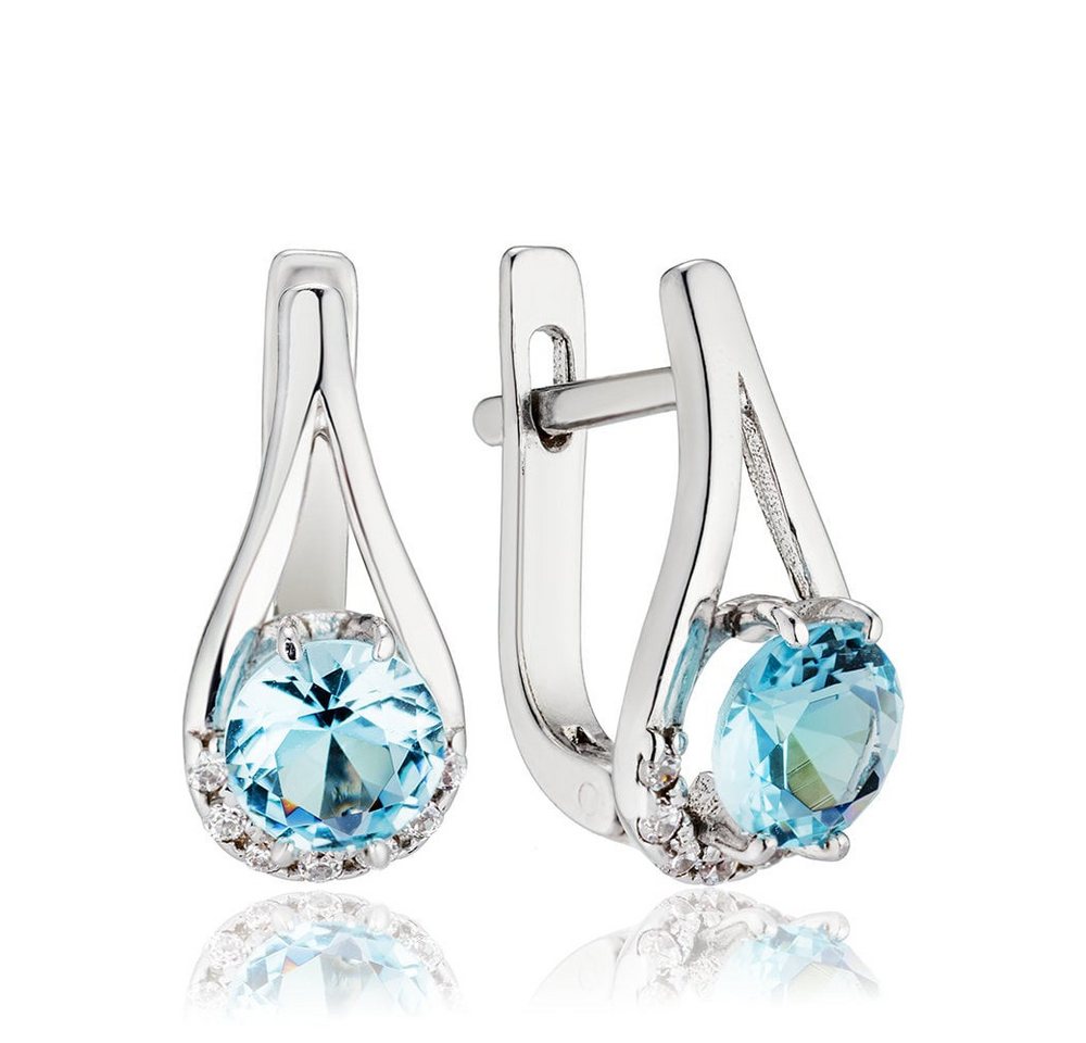 Secretforyou Creolen-Set Ohrringe Creolen 925 Silber Topas Aqua Blue Zirkonia Stein Ecthschmuck, 925 Sterling Silber