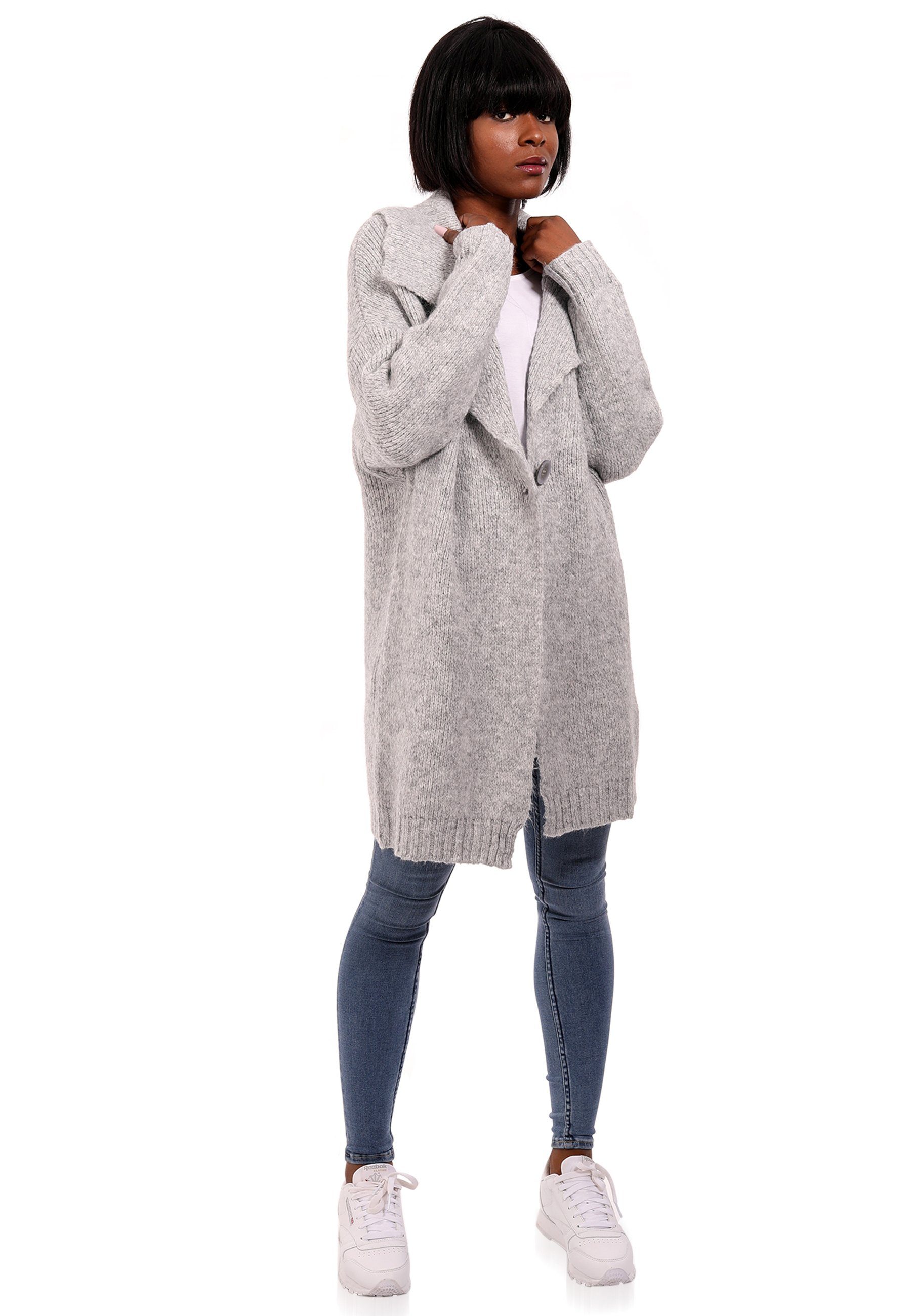 YC Fashion Strickjacke (Kein Schalkragen Size -tlg) mit Set, Cardigan Basic & Style 1 grau One