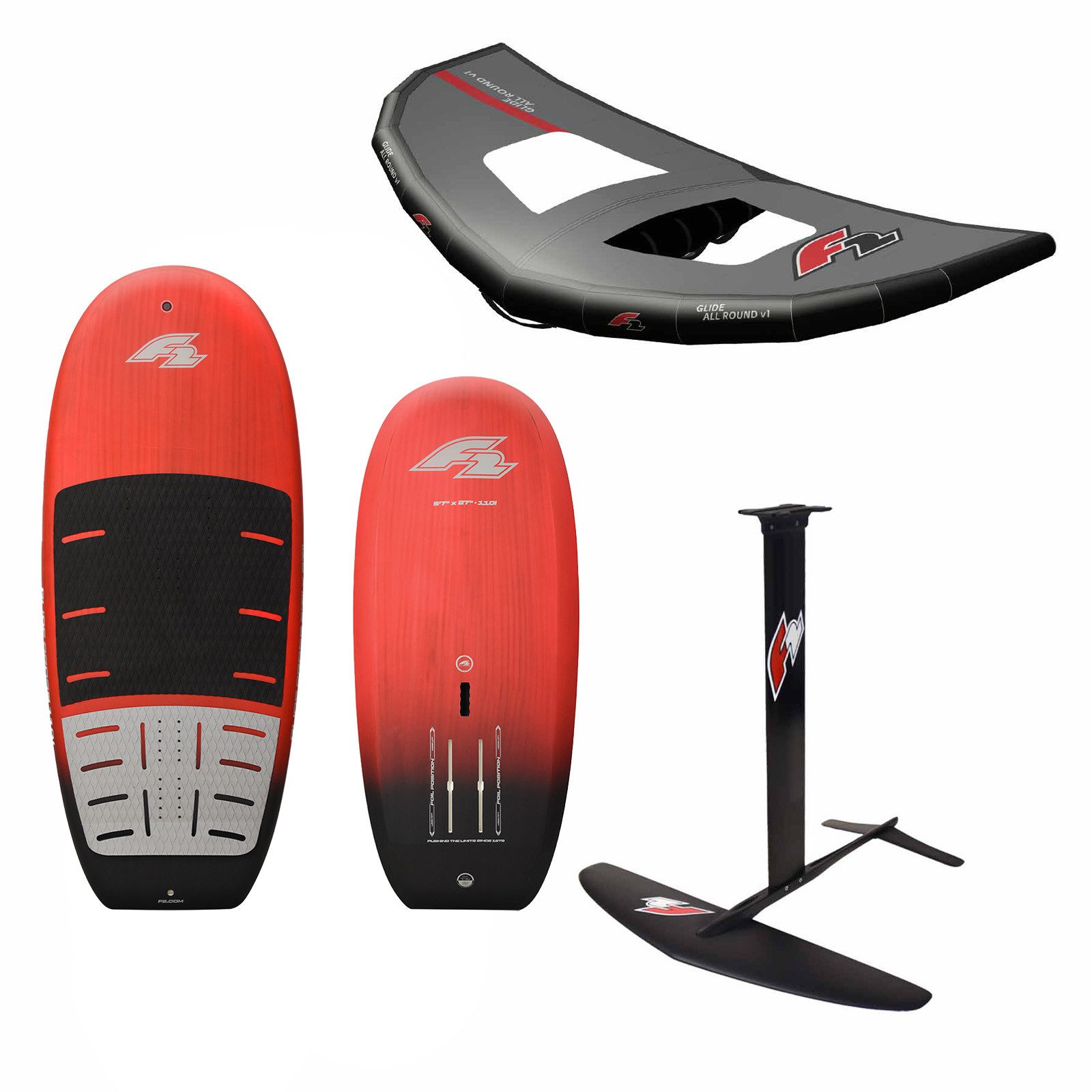 F2 Kiteboard F2 Set Foilboard Glide Cross Team 110L, LTD Allround Foil 1700, Allroun
