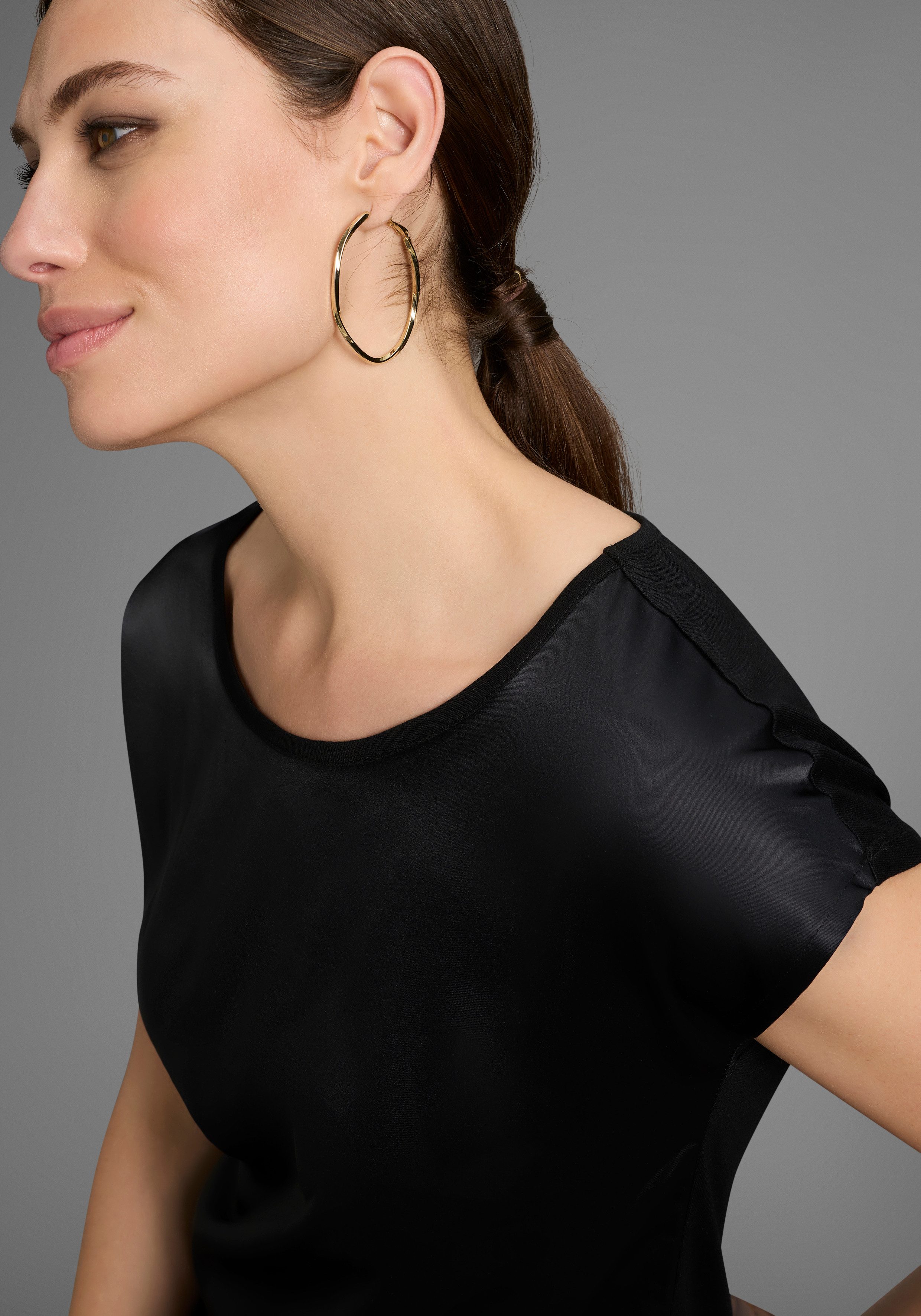 Laura Scott Shirtbluse mit überschnittene Ärmel, lockere Passfrom, Satin Vorderteil