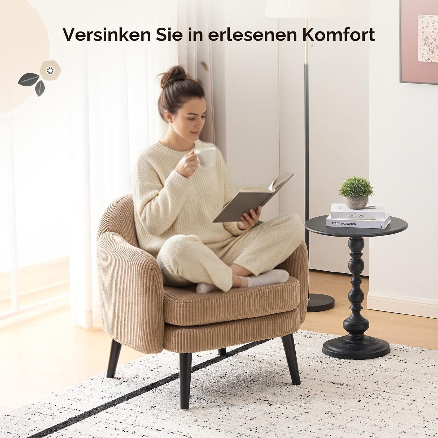 LuxusKollektion Cocktailsessel Sessel Cocktailsessel Loungesessel Lesesessel 113kg Cord-stoff Khaki