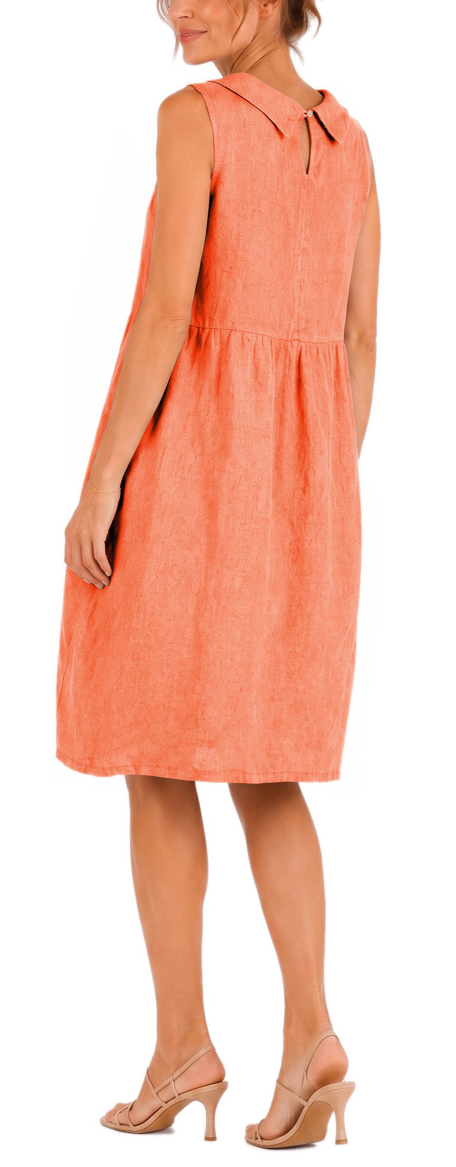 dy_mode Midikleid Damen Leinenkleid Luftiges Midi Sommerkleid Ballonkleid Strandkleid in Unifarbe, Wasserfallkragen, mit seitlichen Eingriffstaschen