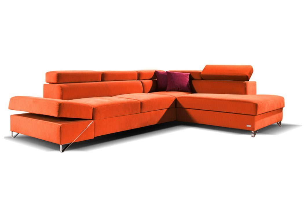 Made Stoff Orange Design Gelbes Ecksofa Textil, Polster Europe in Bettfunktion L-Form JVmoebel Ecksofa Couch