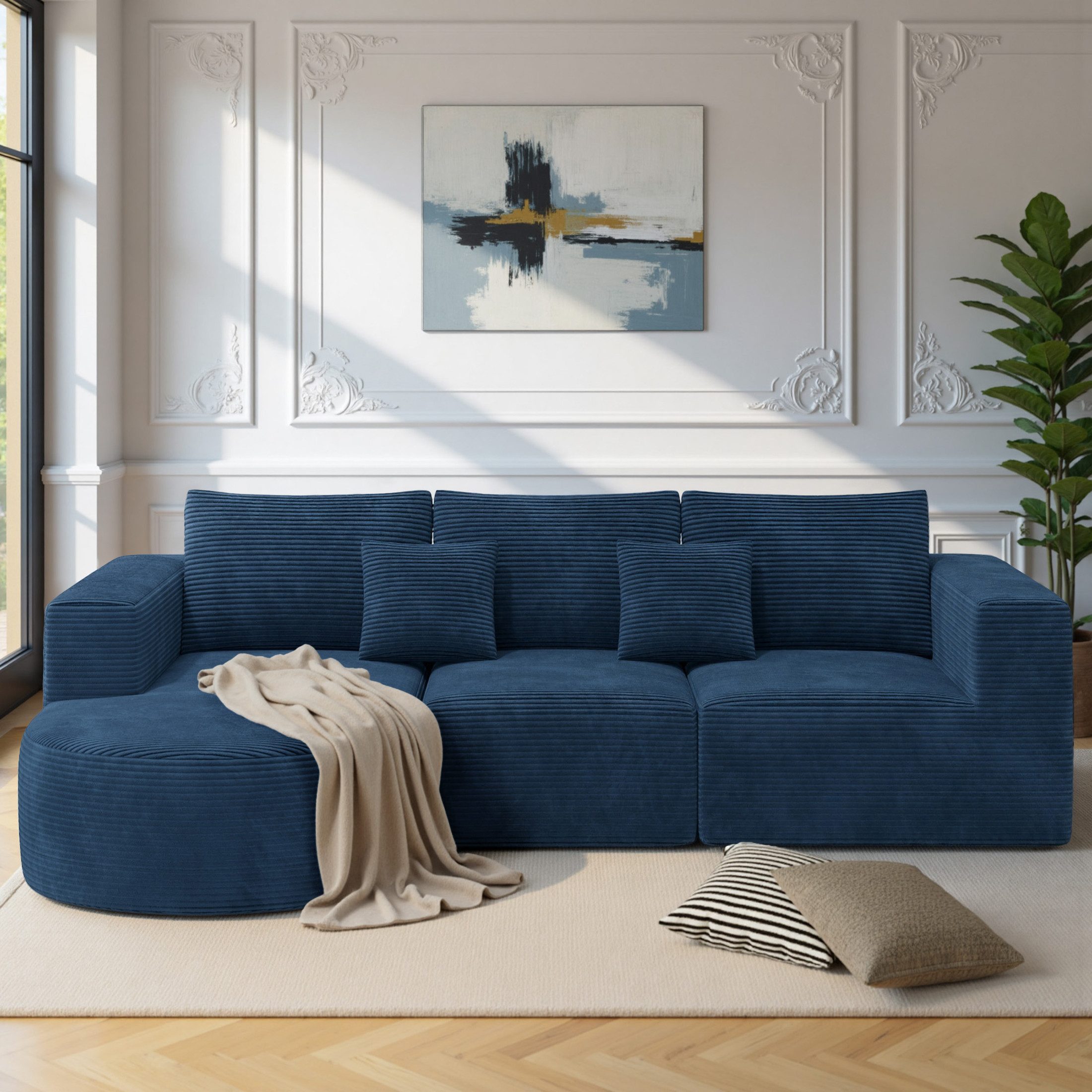 HawthyHome Ecksofa L-form 264x177cm Cloud-Sofa aus Cord mit zwei Kissen, Mo günstig online kaufen