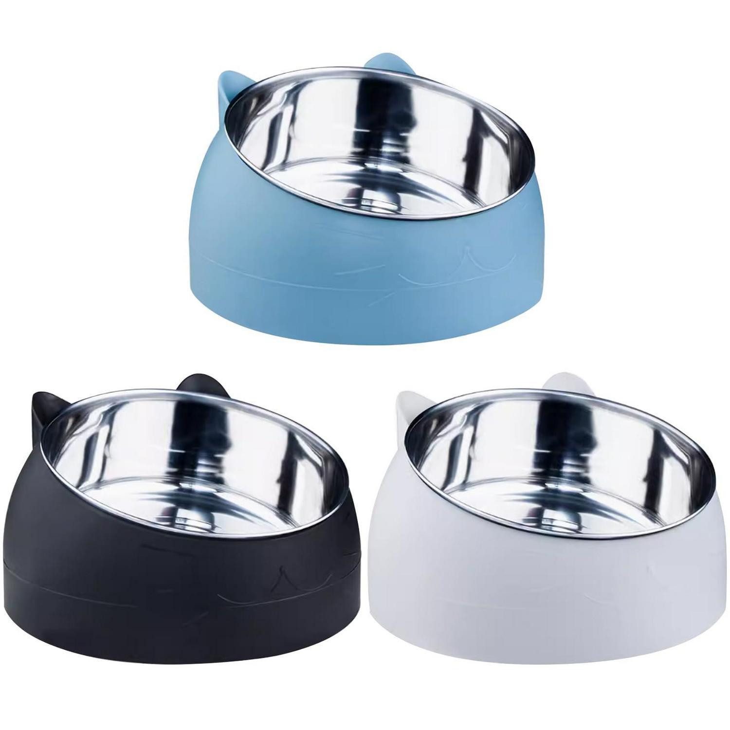 LuxusKollektion Napf-Set Katzennapf Set 3x 400ML 15° Neigung Edelstahl