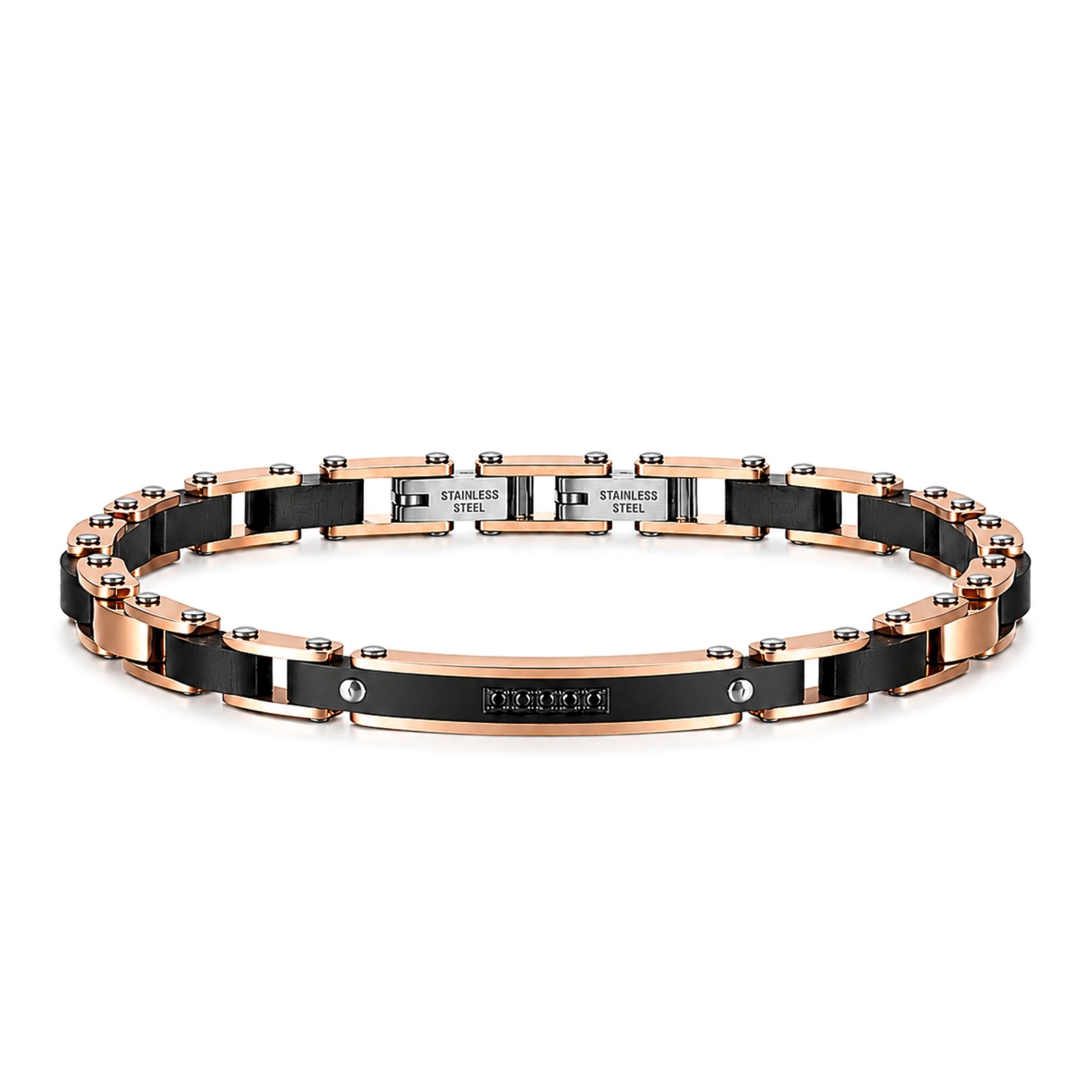 UNIQAL.de Edelstahlarmband Unisex AURORA HOLZ ROSEGOLD – Edelstahl & Holz, Roségold Optik (mit eleganter Linienführung, natürlicher Holzstruktur und handgefertigten Details, inkl. Schmuckverpackung), hautfreundlicher 316L Edelstahl, verstellbar