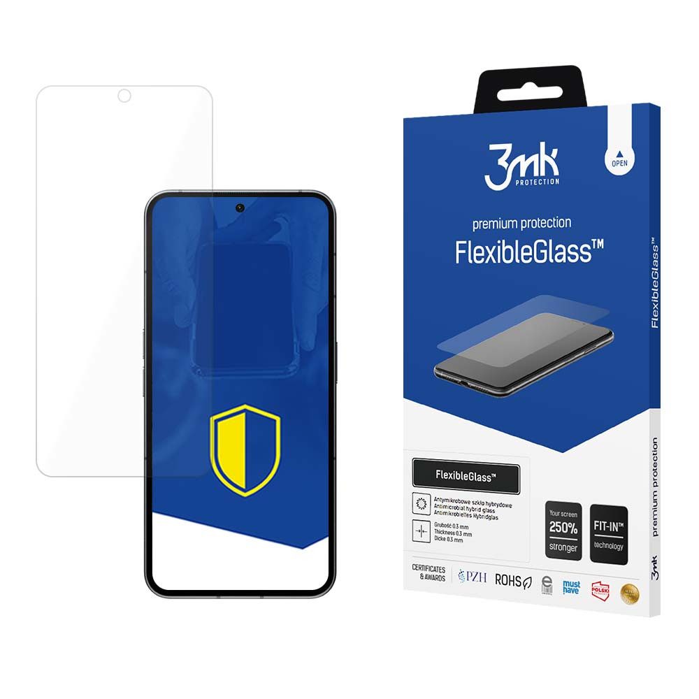 3MK Displayschutzglas Hybridglas Bildschirmschutz Panzerglasfolie für Nothing Phone 2, Spar-Set, 1 Stück, 7H Härte, antibakteriell, 0,3 mm dünn, Fit-In Montage