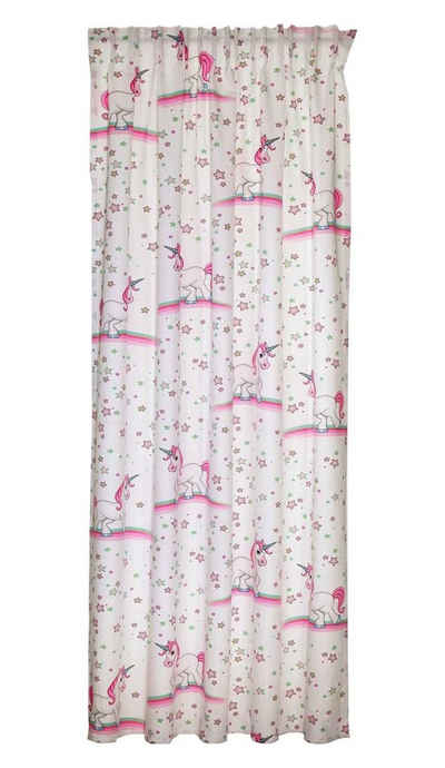 Vorhang TALISA, Verdeckter Schlaufenschal, Weiß, Pink, Albani, verdeckte Schlaufen (1 St), Einhorn- und Sternenmuster, 135 x 245 cm
