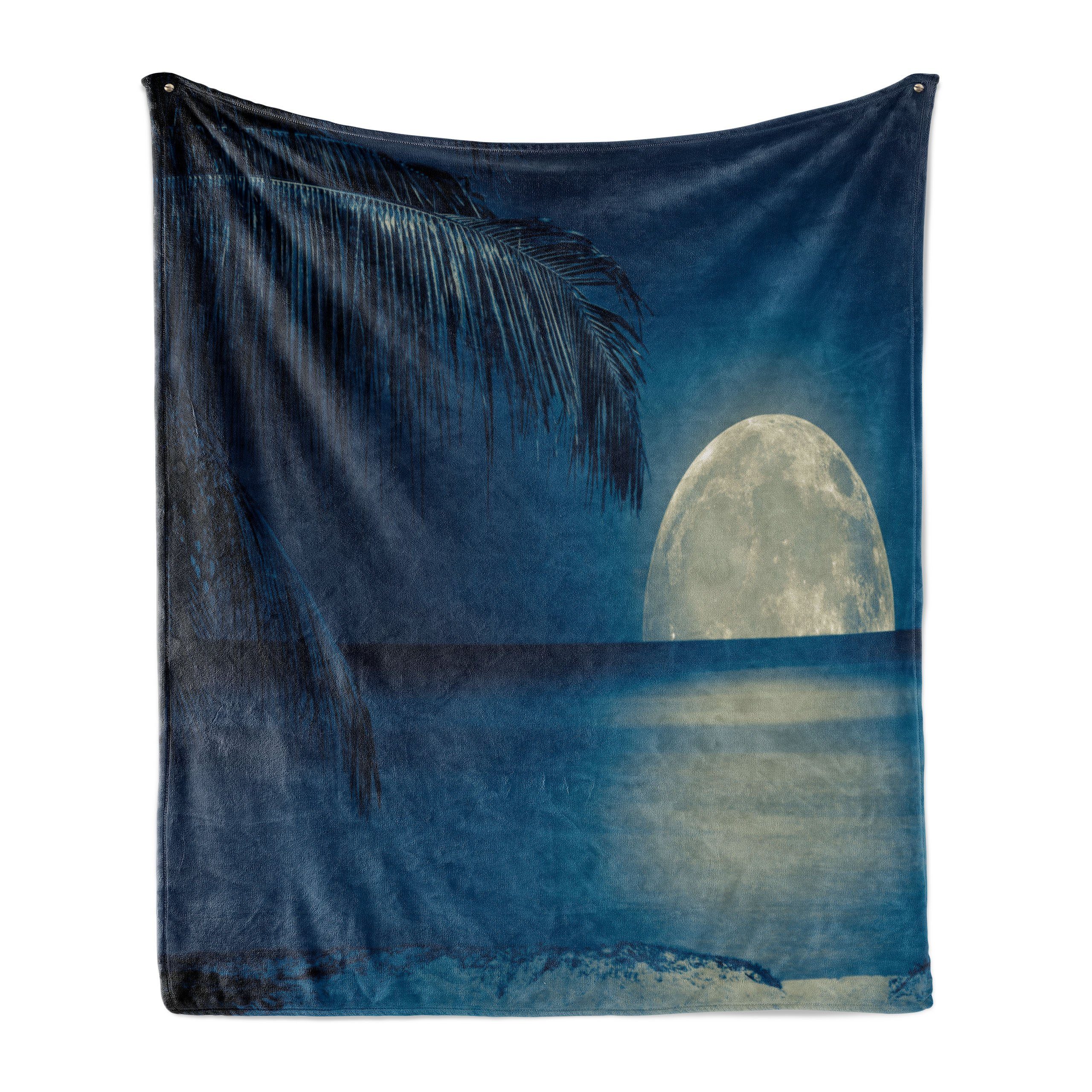 Wohndecke Gemütlicher Plüsch für den Innen- und Außenbereich, Abakuhaus, Mond Blaue tropische Strand-Bild