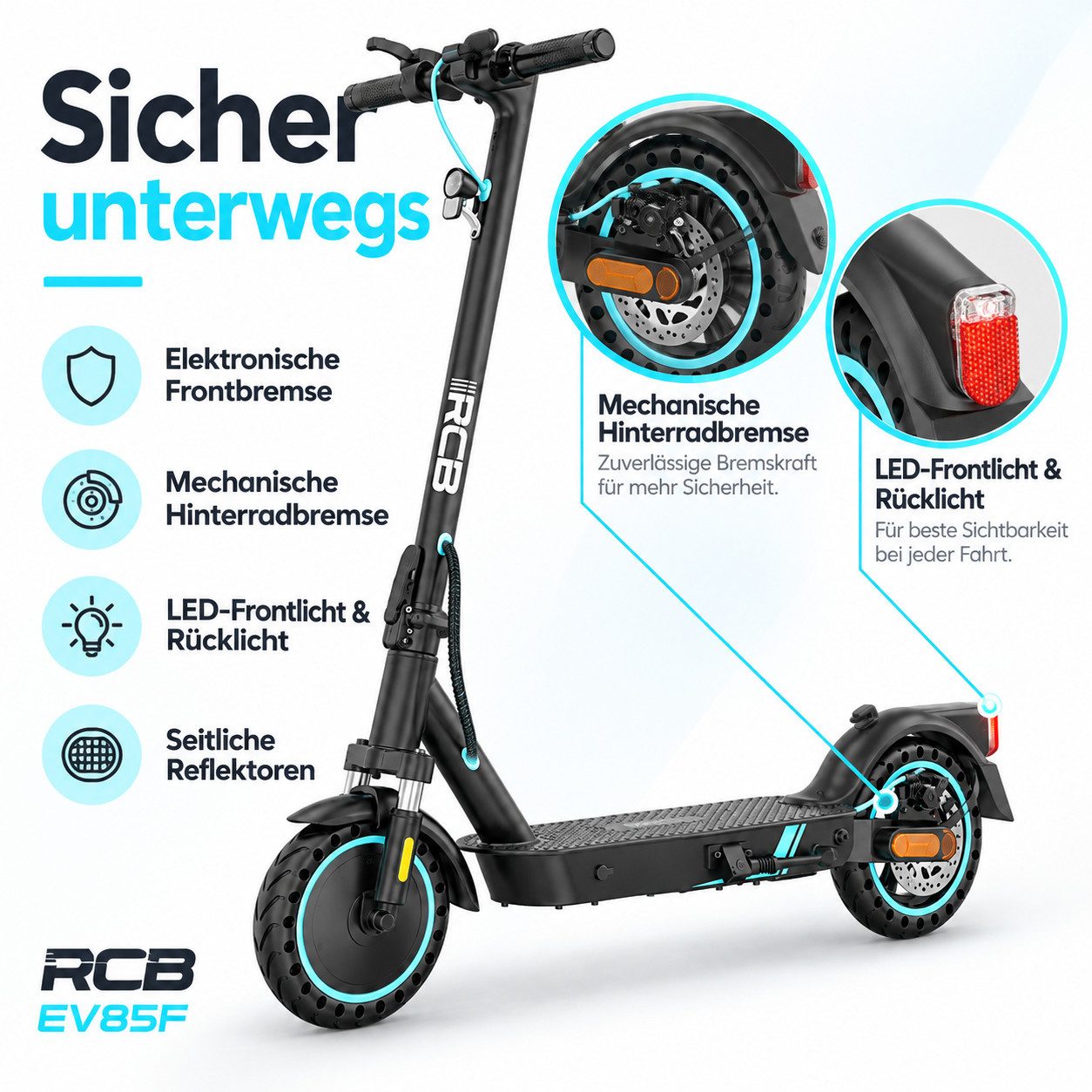 RCB E-Scooter 8.5 Zoll Elektroroller 400W Motor bis zu 30km mit Straßenzulassung, 20.00 km/h, APP-Funktion,Federungssystem, 15 kg Nettogewicht, faltbar – Bild 4 von 5