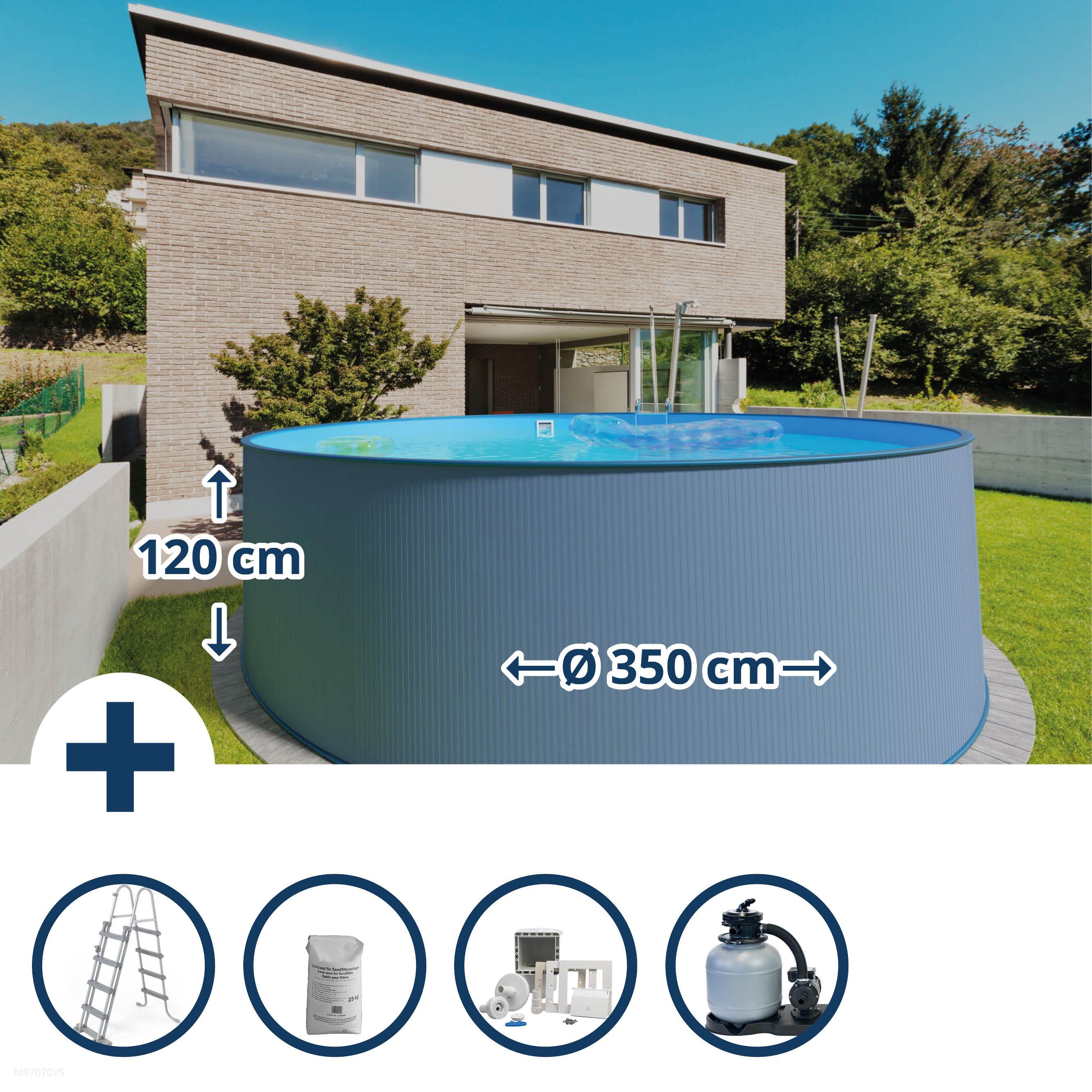 Rundpool Stahlwandpool Set (5-teilig) rund 350x120cm, Stahl