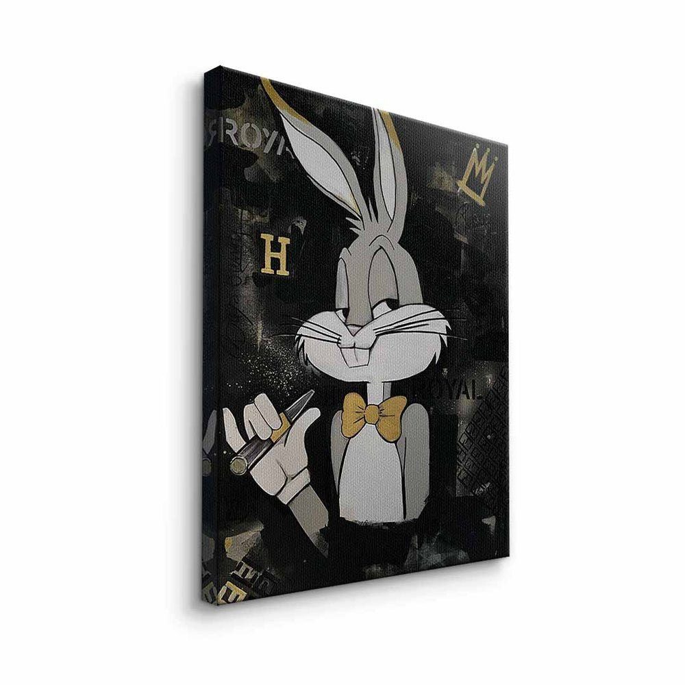 DOTCOMCANVAS® Leinwandbild, Premium Motivationsbild Wandbild Rahmen - Elegant silberner PopArt - Bunny