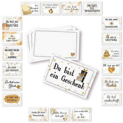 Logbuch-Verlag Geschenkbox 20 kleine Spruchkarten DU BIST … - 8,5 x 5,5 cm (20 St), Motivation Lob Glück goldfarben schwarz