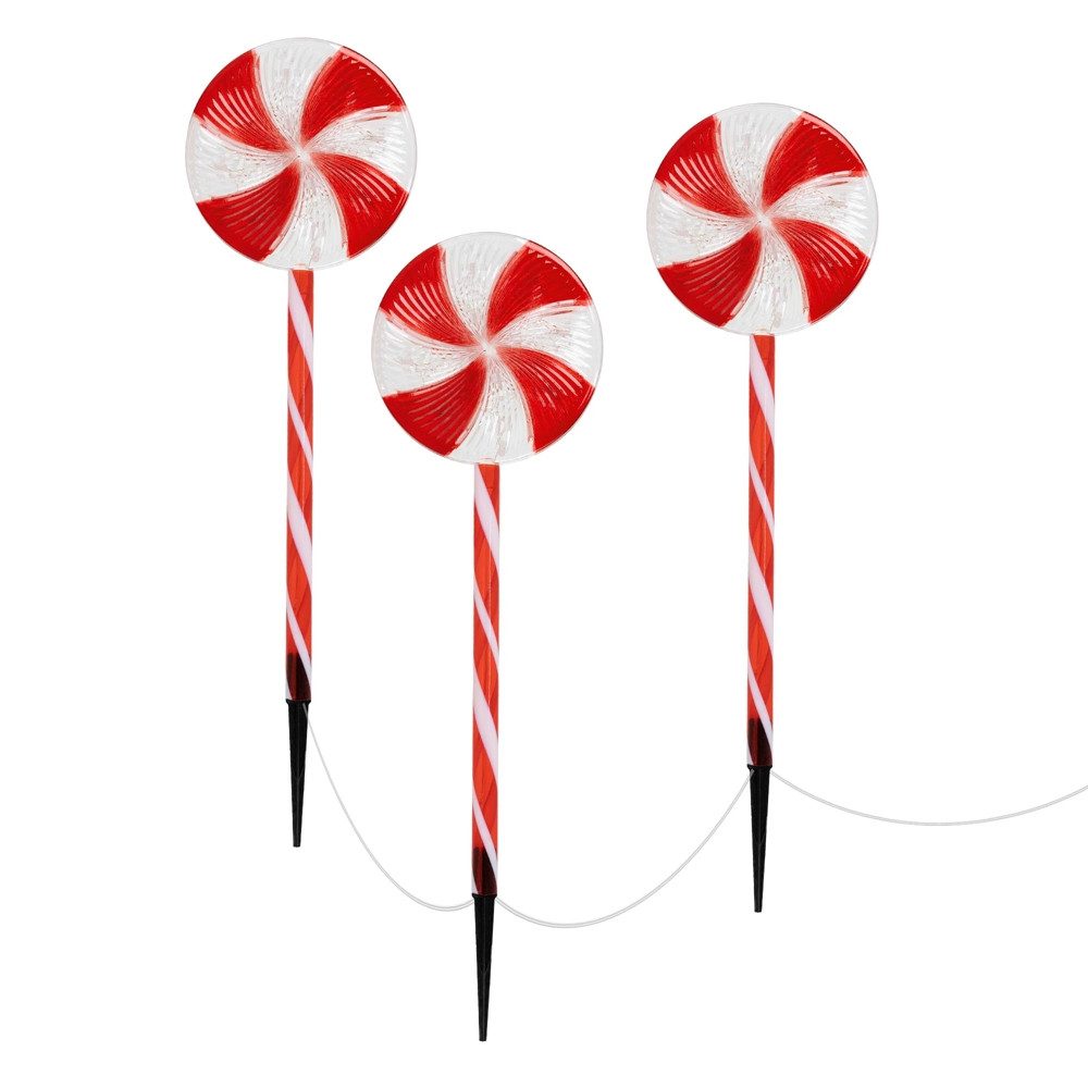ECD Germany Weihnachtsfigur Lollipop-Weihnachtsweg Weihnachten Lutscher Lichterkette Gartenleuchte, 3er Set LED Aussen 60 LED 5m 8 Modi Batteriebetrieben Timer