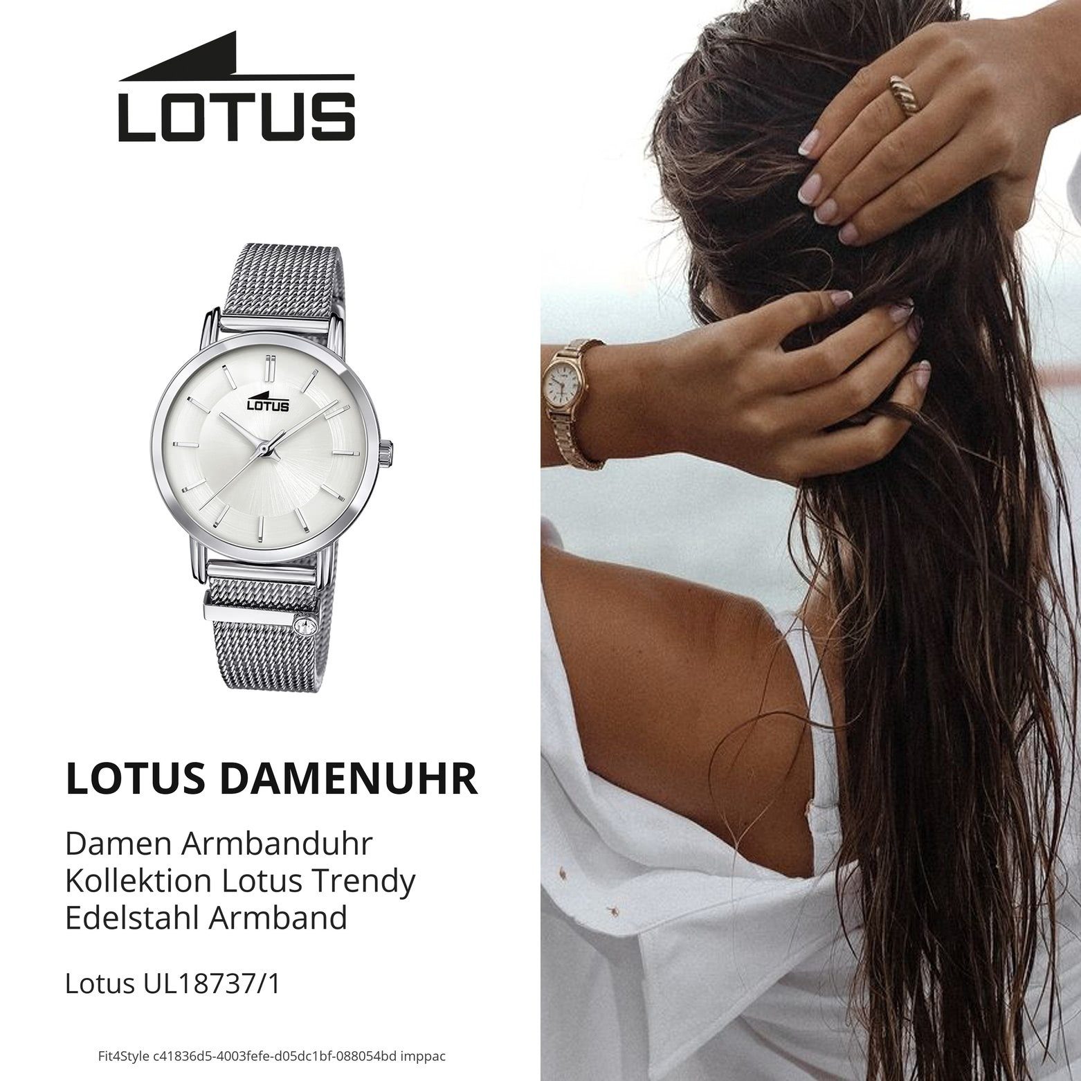 Lotus Quarzuhr Lotus Damen Armbanduhr Trendy 18737/1, (Analoguhr), Damenuhr rund, mittel (ca. 33mm) Edelstahlarmband silber