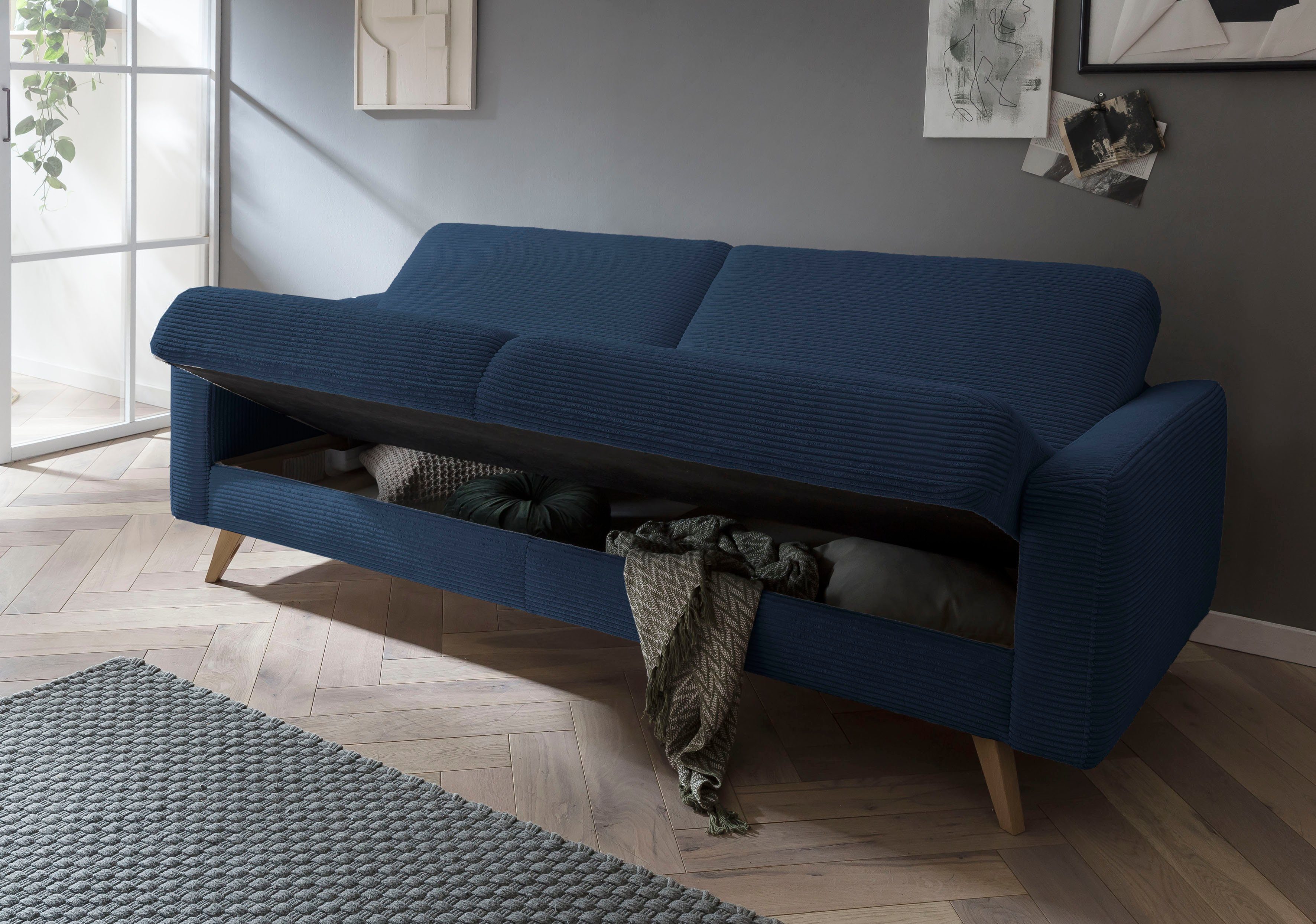 exxpo - 3-Sitzer fashion Samso, Inklusive Bettkasten und sofa Bettfunktion navy