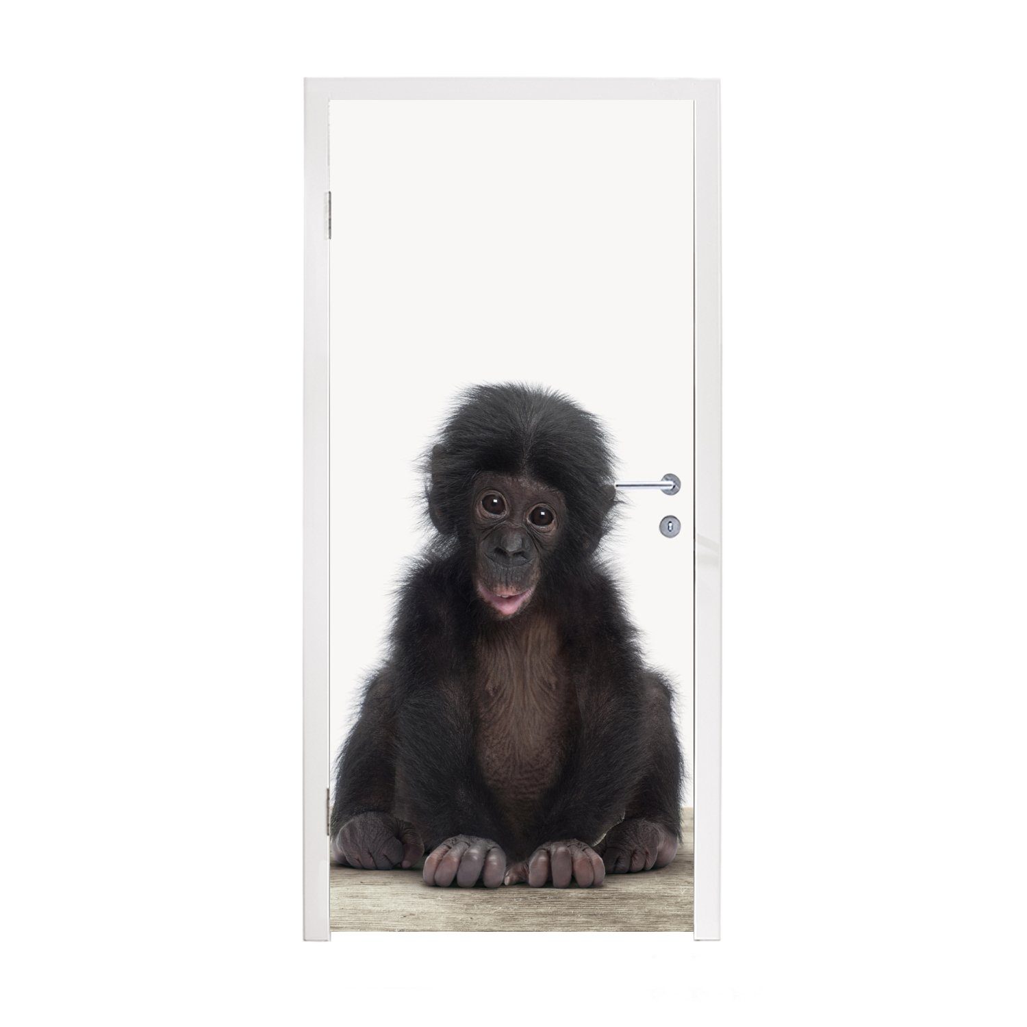 MuchoWow Türtapete Kind - Affe - Schimpanse - Babytiere - Jungen - Mädchen, Matt, bedruckt, (1 St), Fototapete für Tür, Türaufkleber, 75x205 cm