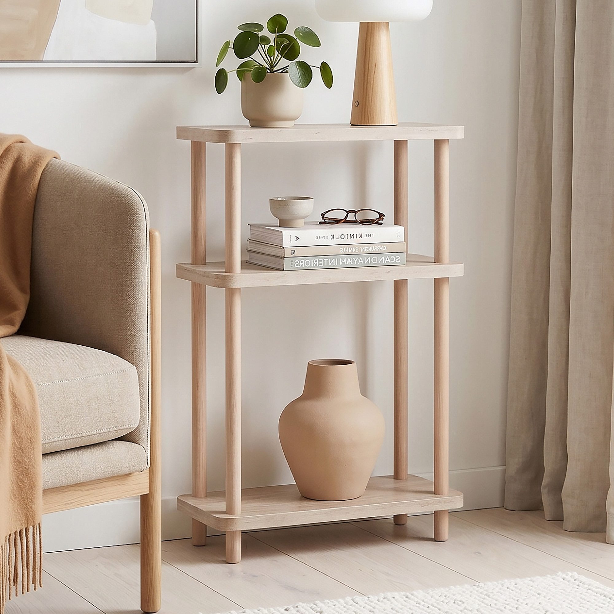 en.casa Standregal, »Nampernu« mit 3 Ebenen 62x40x18 cm Travertin