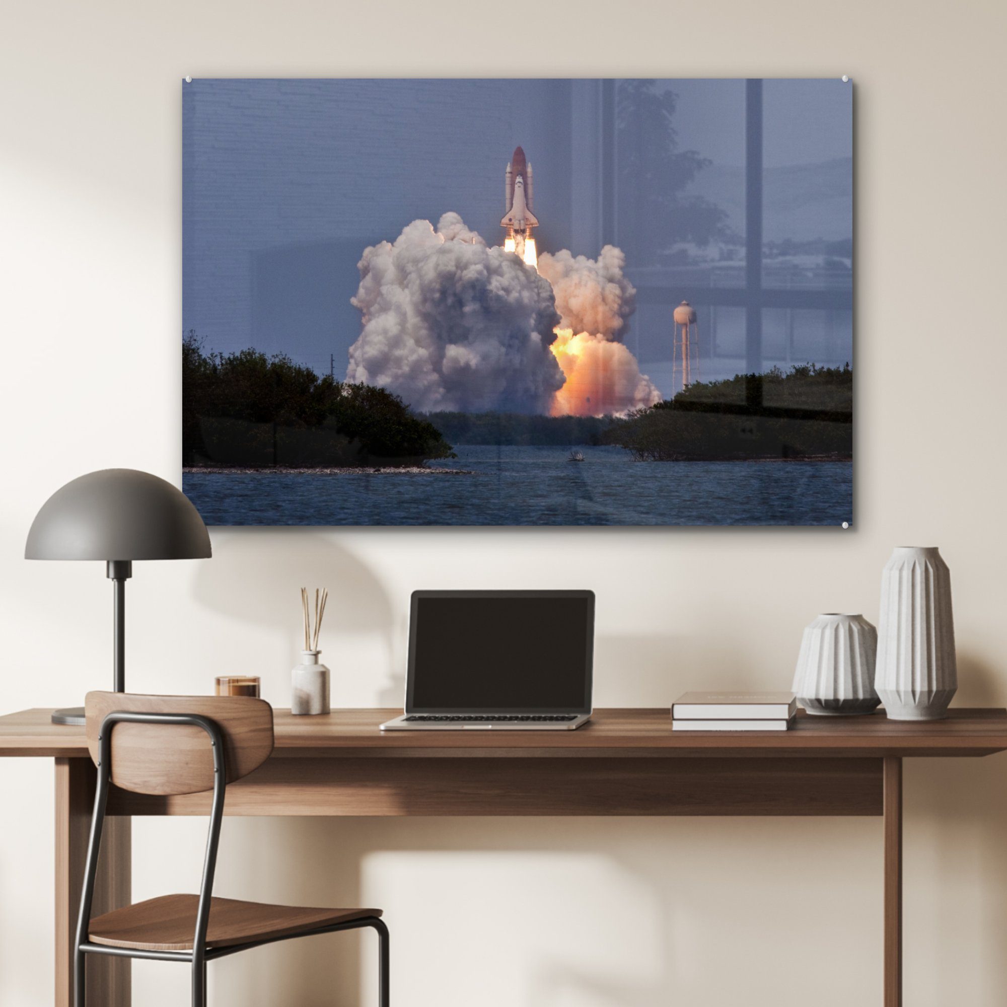 MuchoWow Acrylglasbild Raketenstart des Shuttle Acrylglasbilder Space & Atlantis, St), Schlafzimmer Wohnzimmer (1
